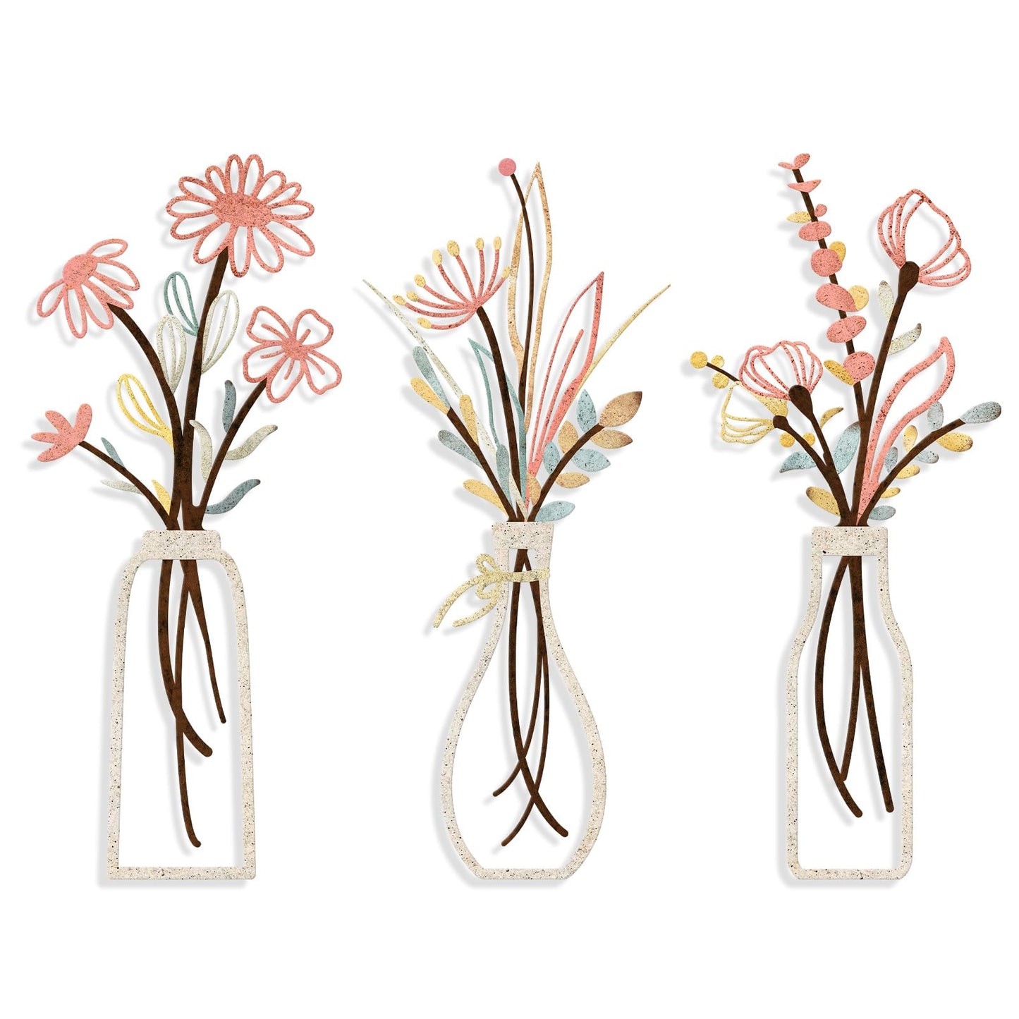 Pigort Metal Flower Wall Art, Beige, 3pcs