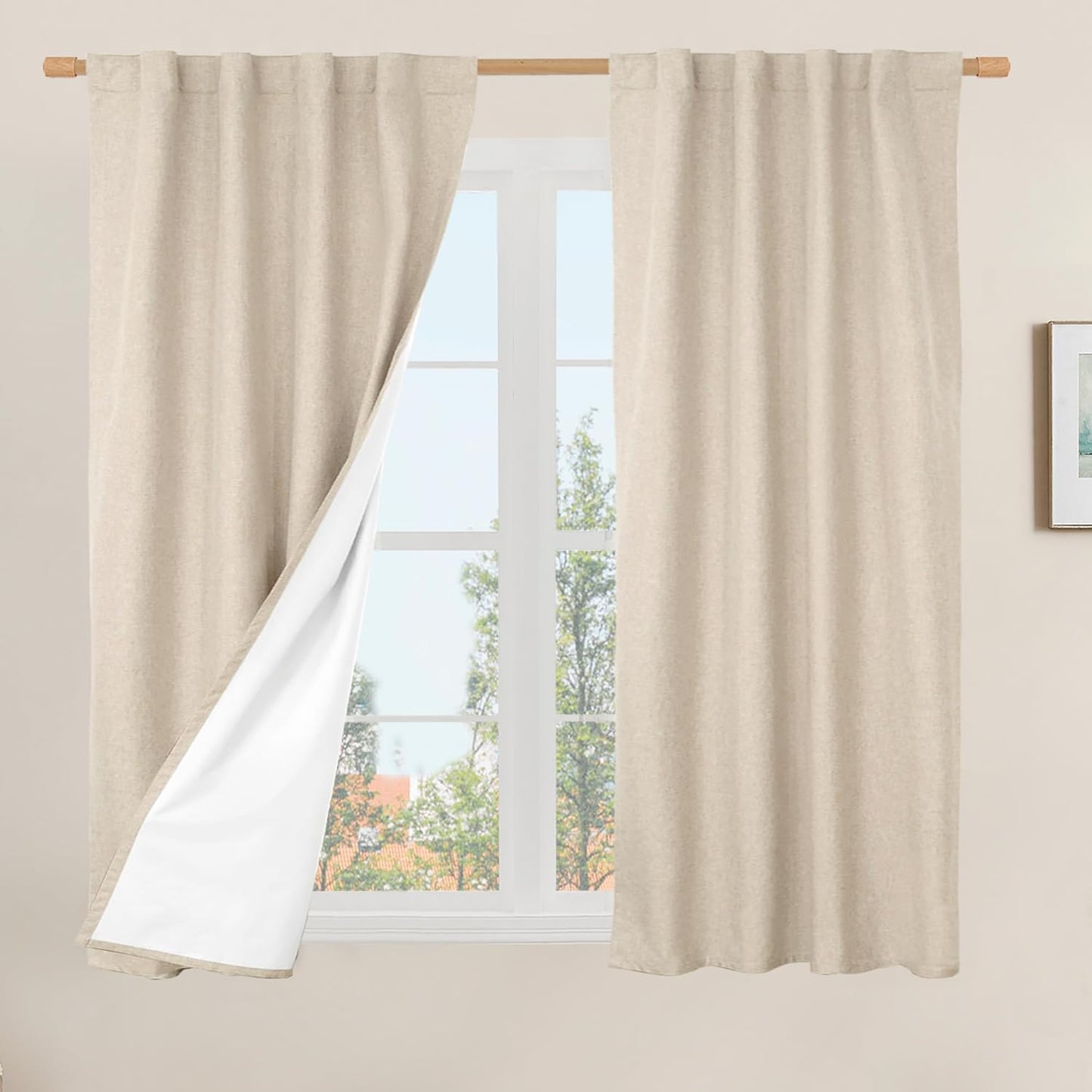 LAMIT Linen Blackout Curtains 60x84" Taupe, 2 Panels