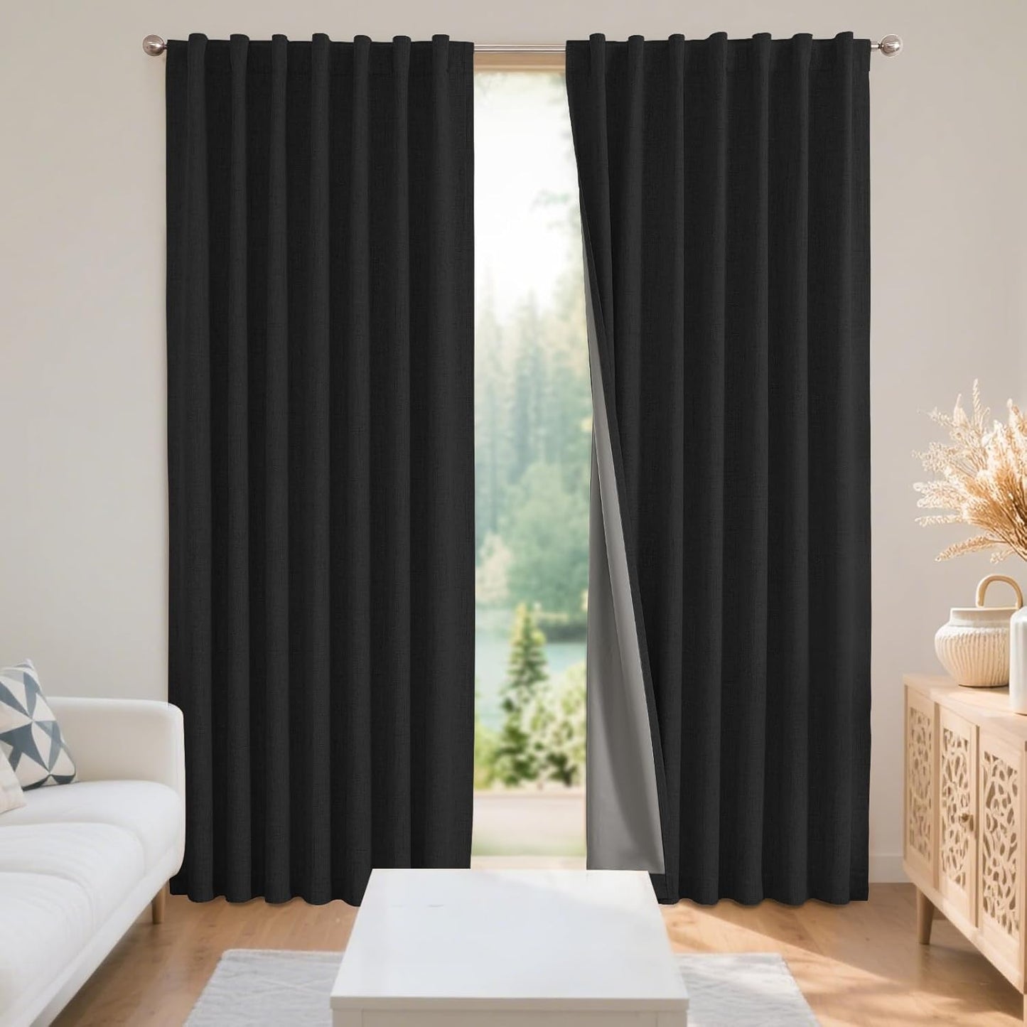 Joydeco Blackout Linen Curtains 84" 2 Panels