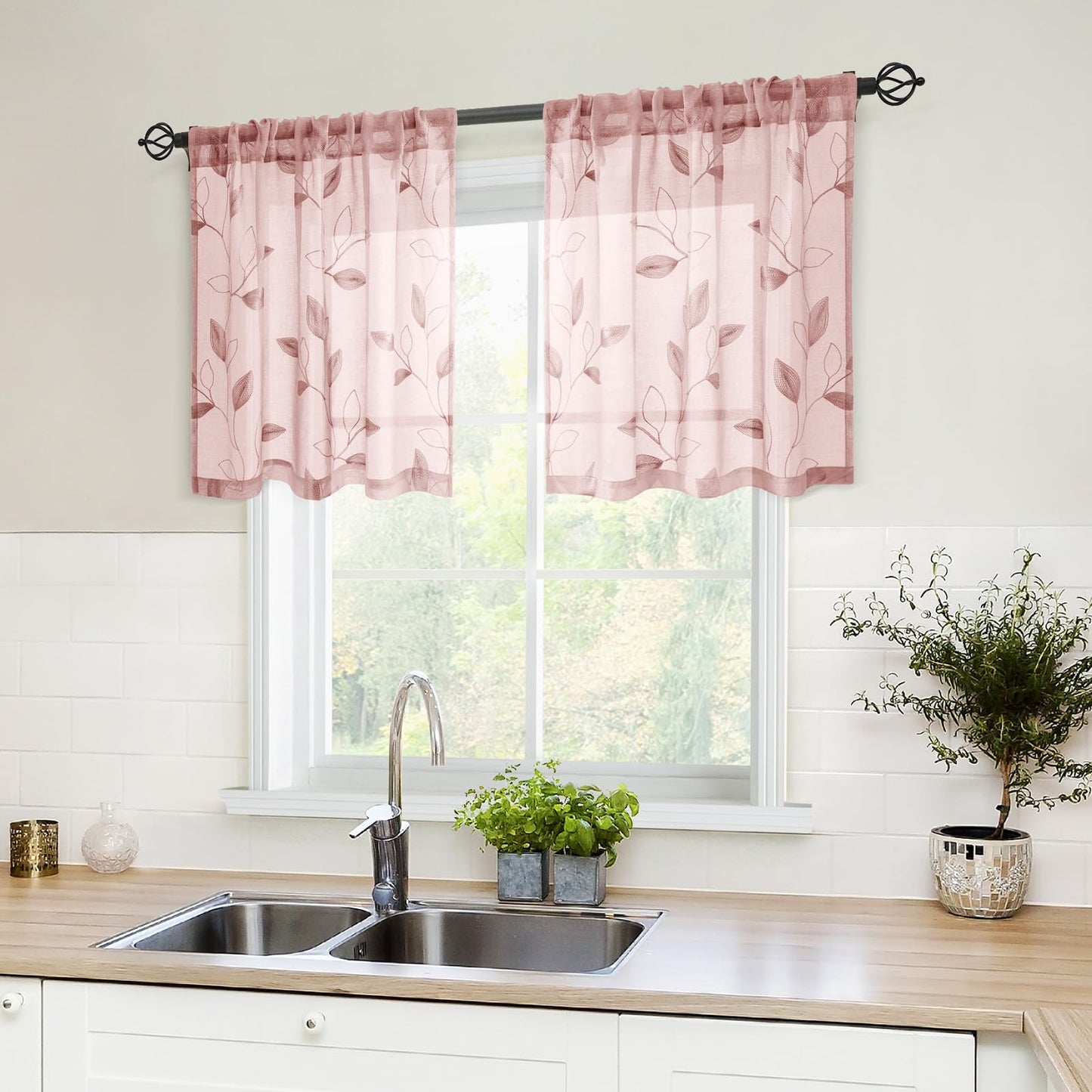 HOMEIDEAS Sheer Curtains 52x63" Green, 2 Panels