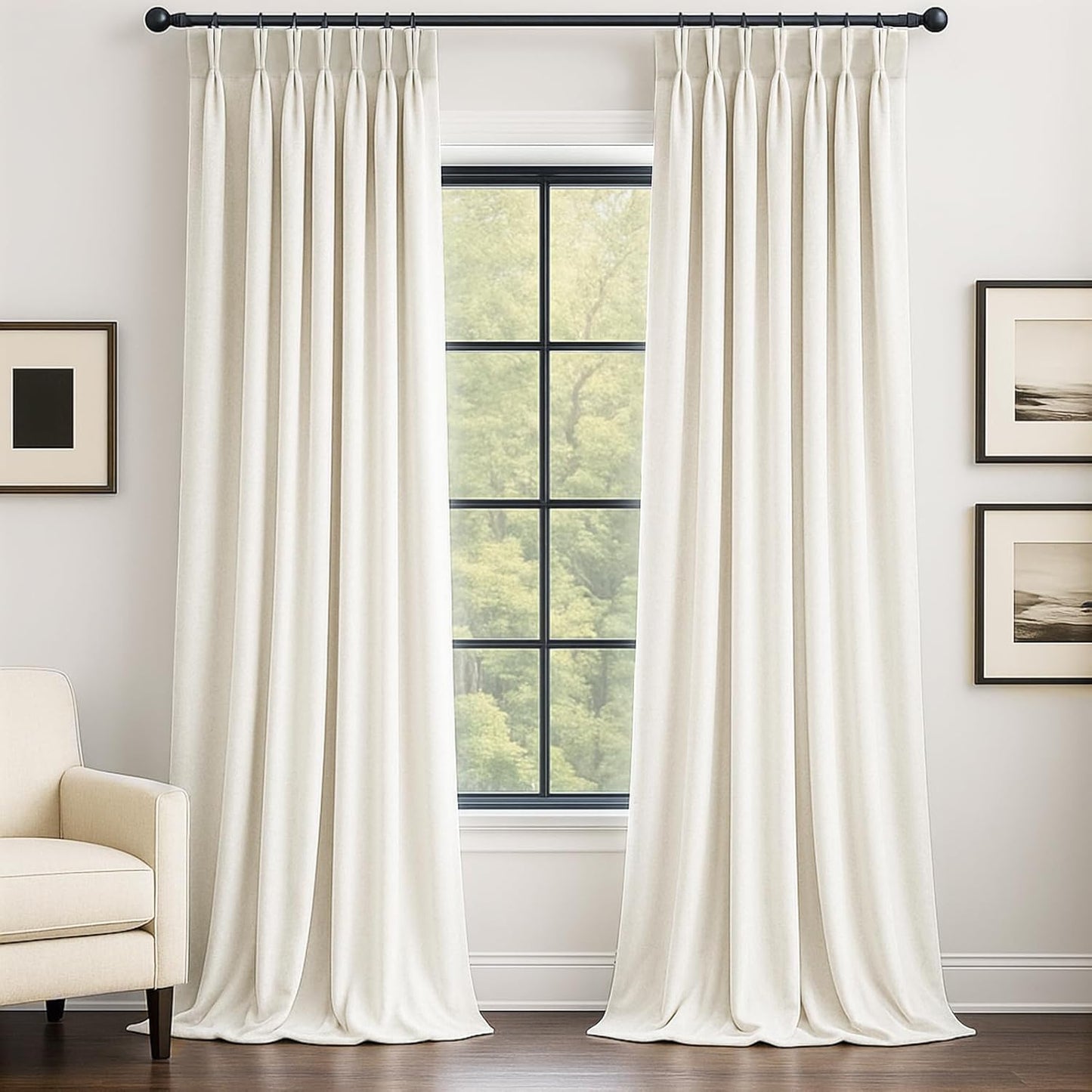 Cream Velvet Blackout Curtains 108", Set of 2