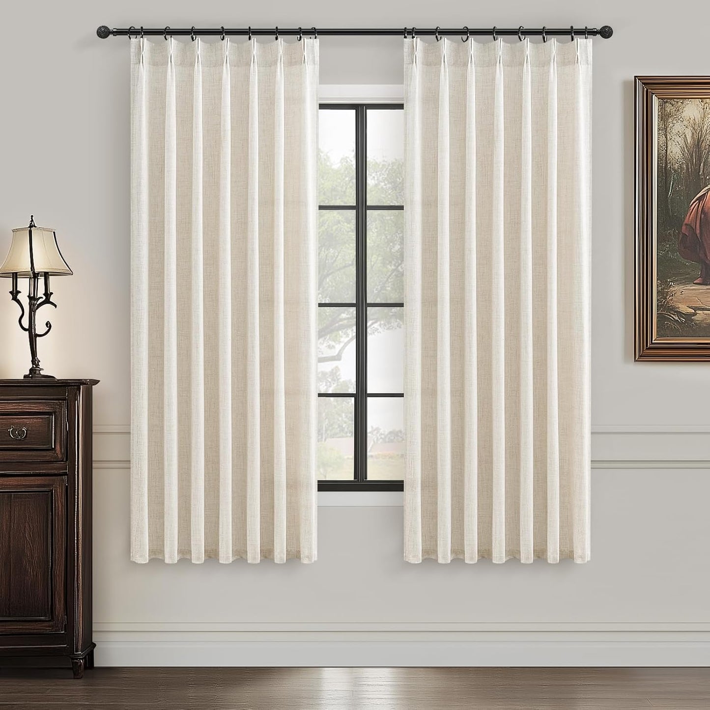 Rustic Linen Curtains, Oatmeal Beige 96" Set of 2