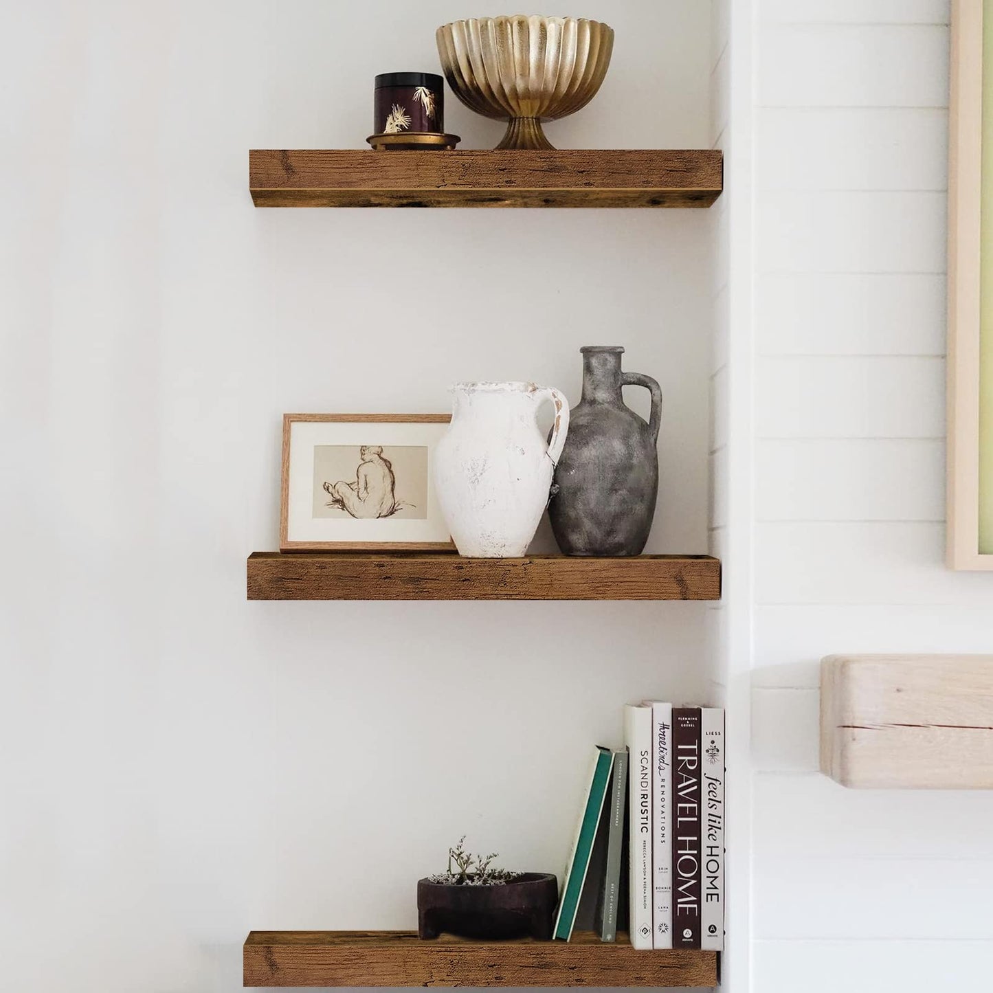 QEEIG Floating Shelves, 3pcs, Rustic Brown