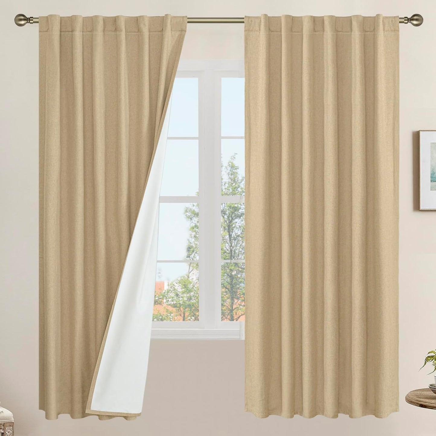 LAMIT Linen Blackout Curtains 60x84" Taupe, 2 Panels