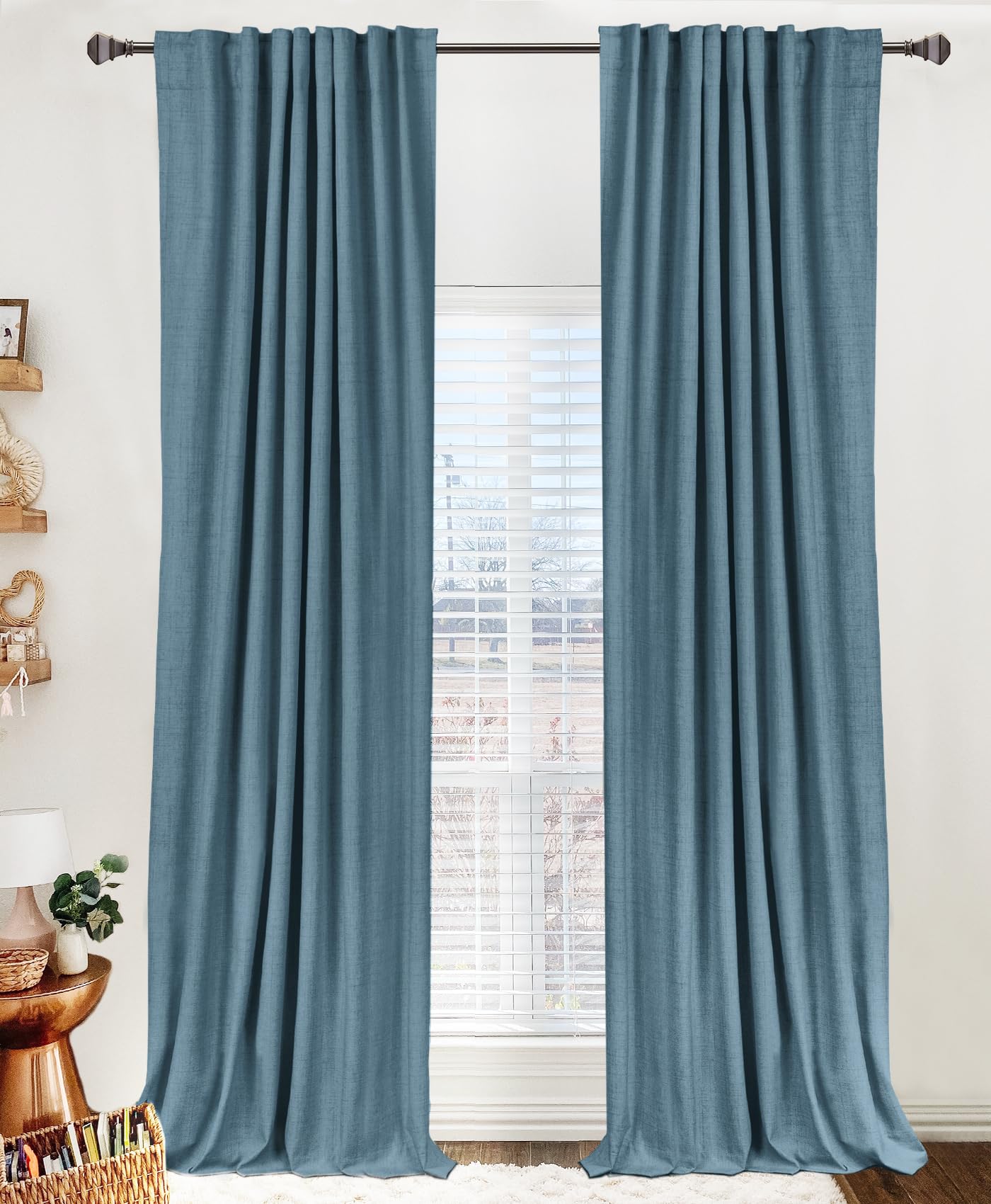 Linen Blackout Curtains 50x120" Moss Green, 2 Panels