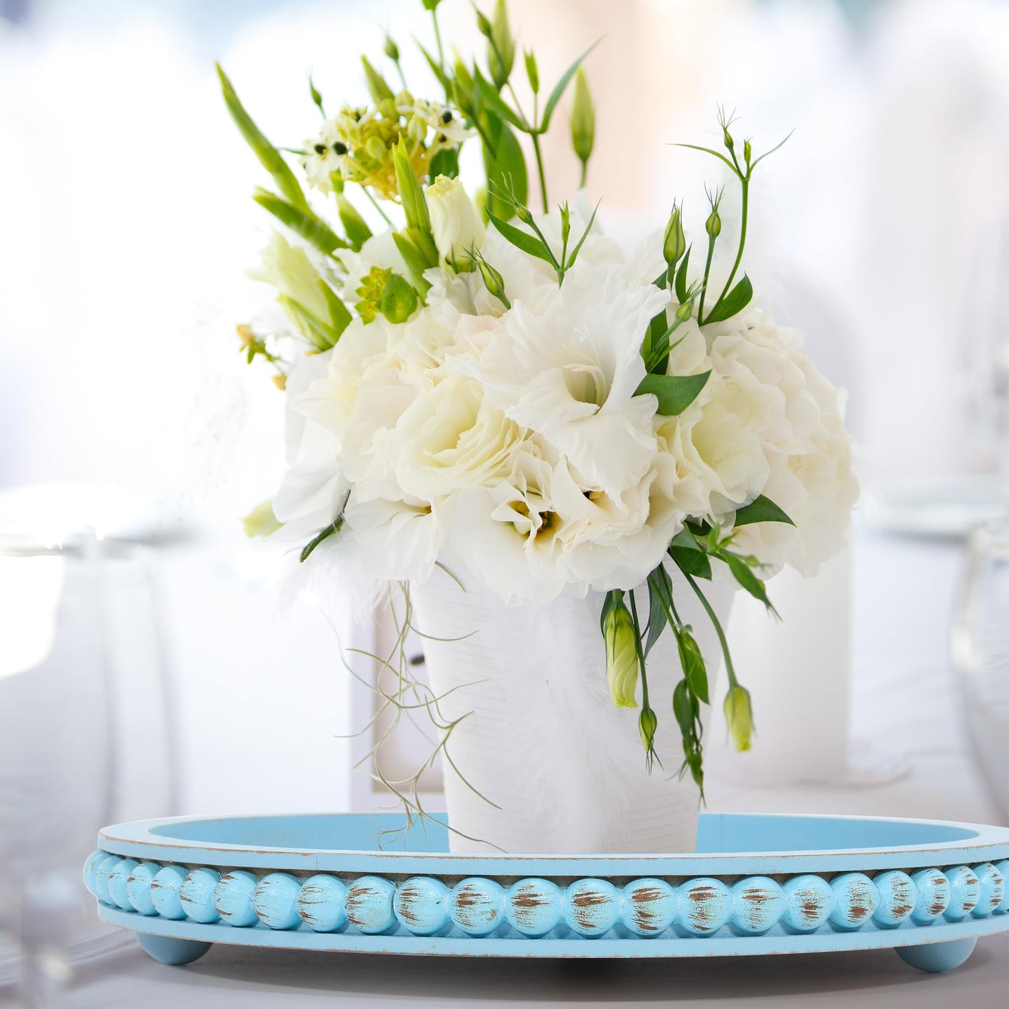 HPC Decor Round White Wood Tray, 12"