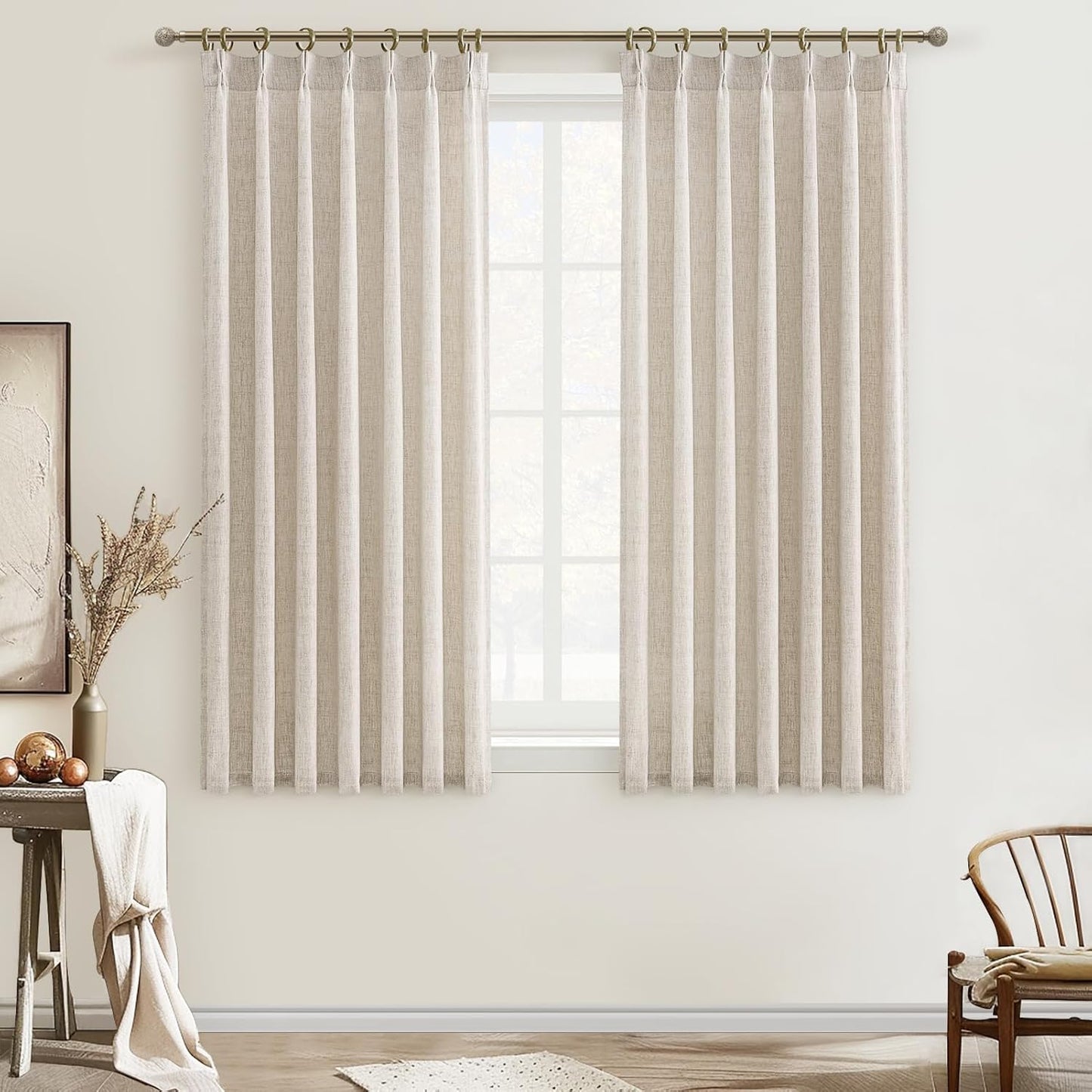 Rustic Linen Curtains, Oatmeal Beige 96" Set of 2