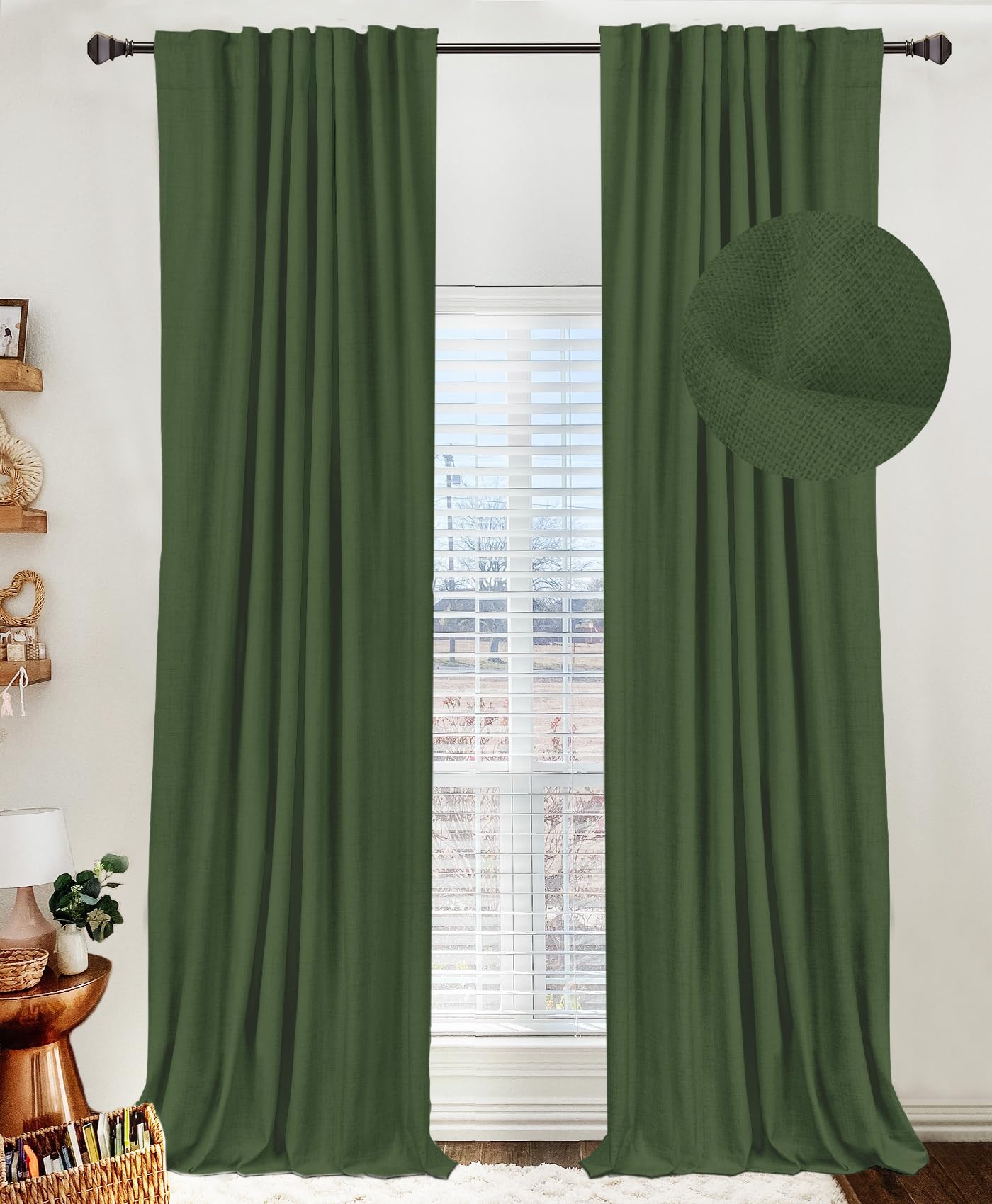 Linen Blackout Curtains 50x120" Moss Green, 2 Panels
