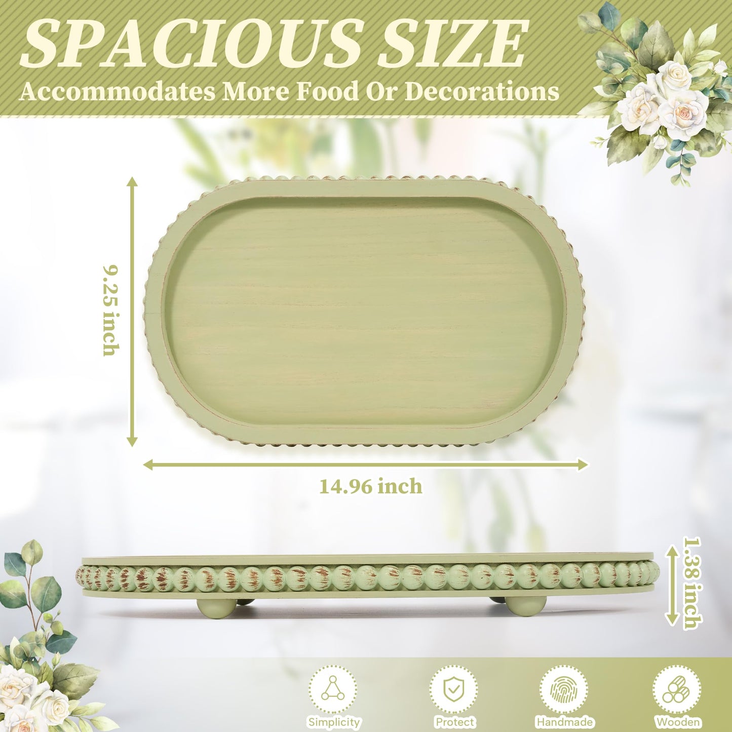 HPC Decor Round White Wood Tray, 12"