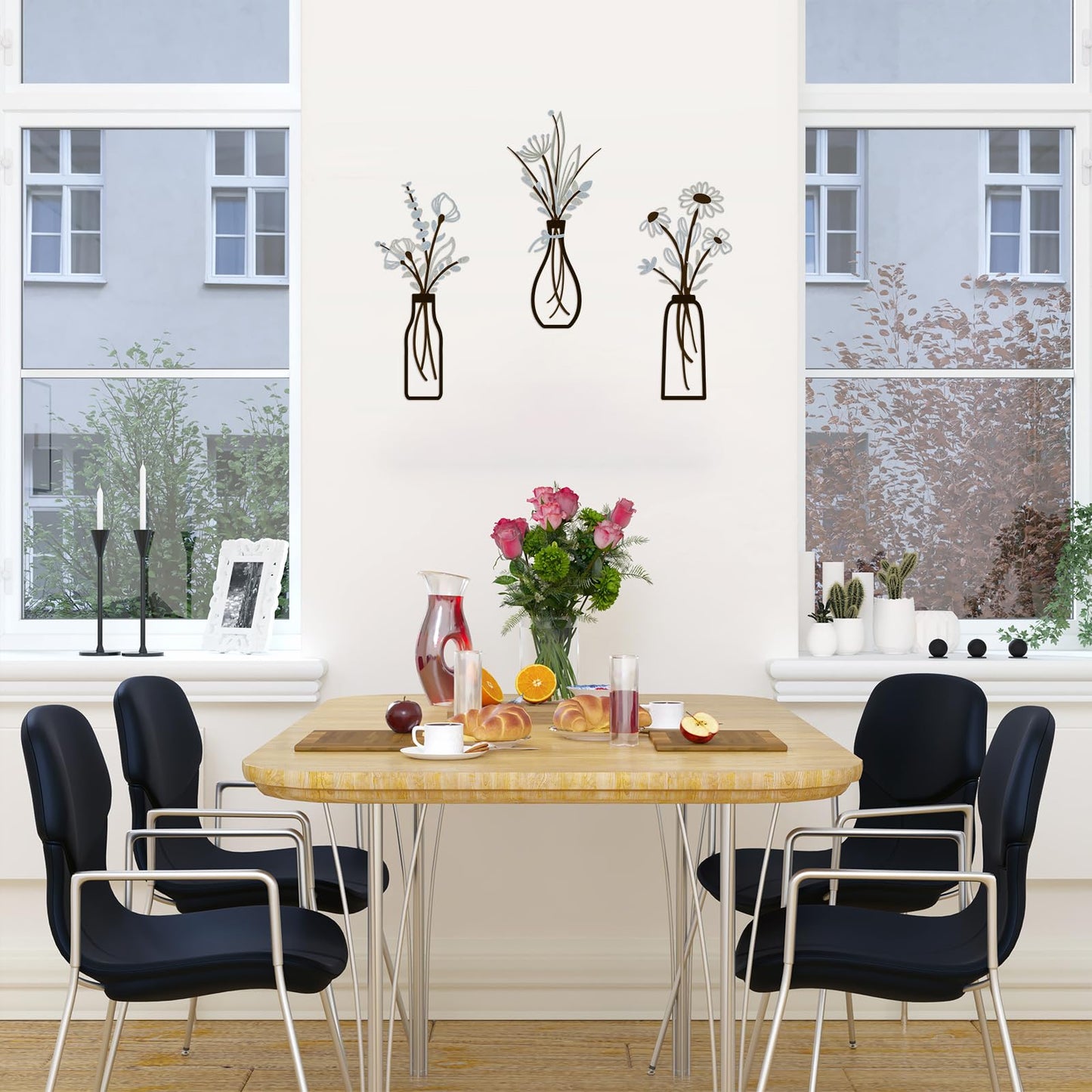 Pigort Metal Flower Wall Art, Beige, 3pcs