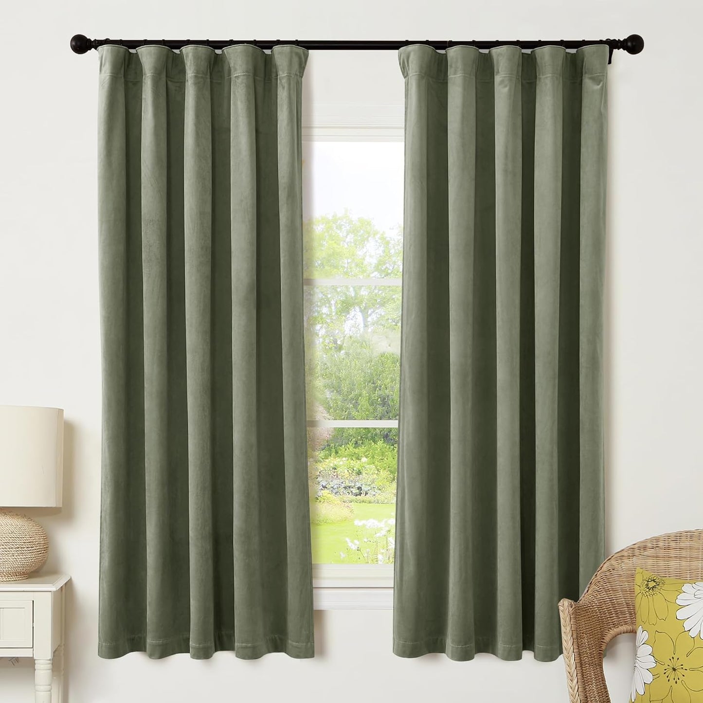 RYB HOME Velvet Curtains 52x108" Green, 2 Panels