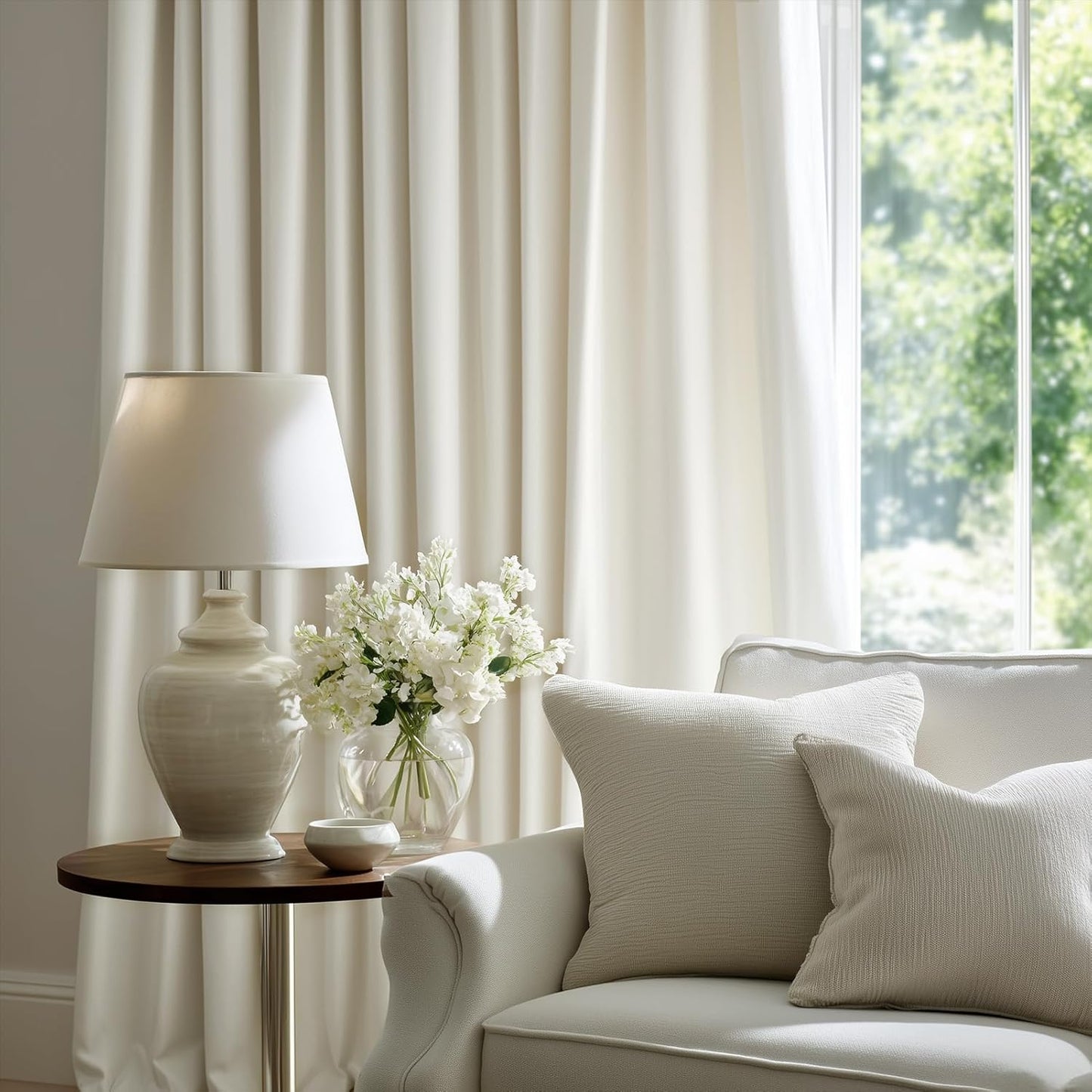 Cream Velvet Blackout Curtains 108", Set of 2
