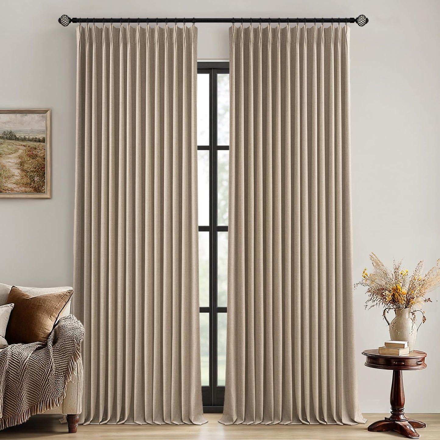 MIULEE Blackout Linen Curtains 96" 2 Panels