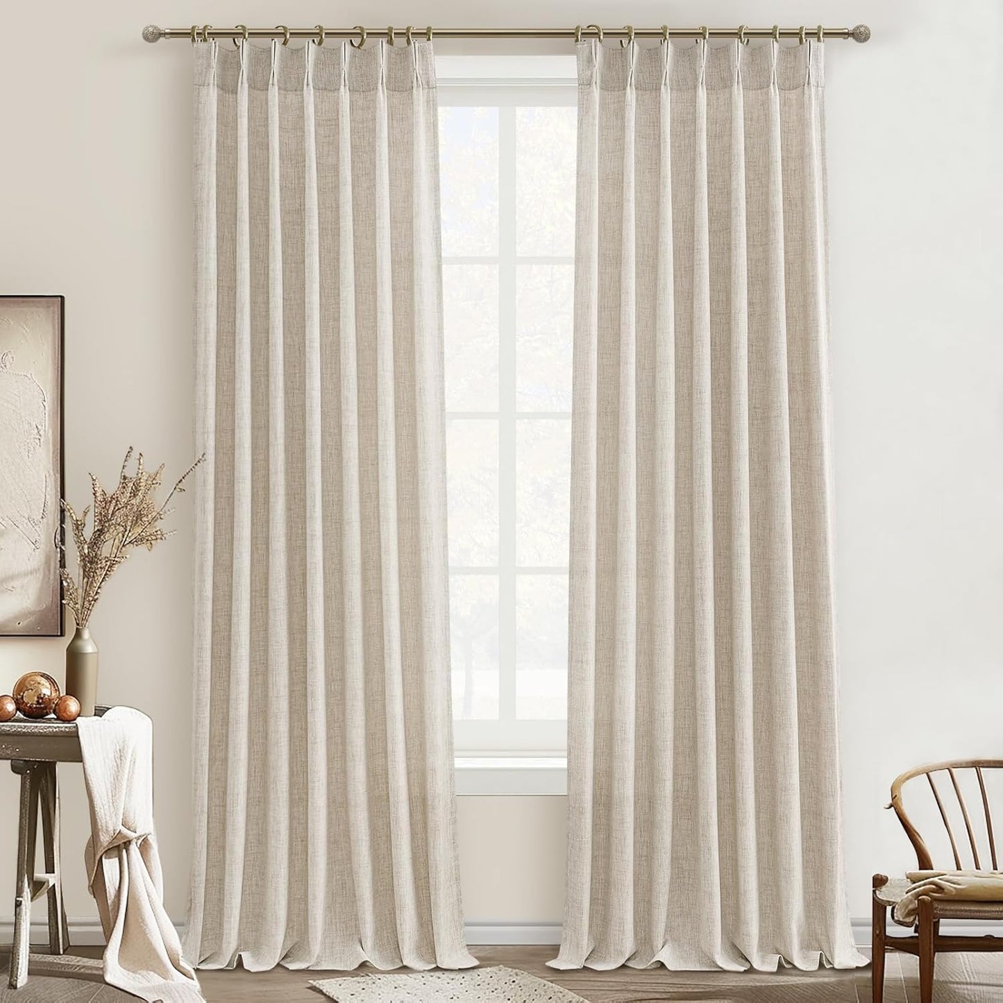 Rustic Linen Curtains, Oatmeal Beige 96" Set of 2