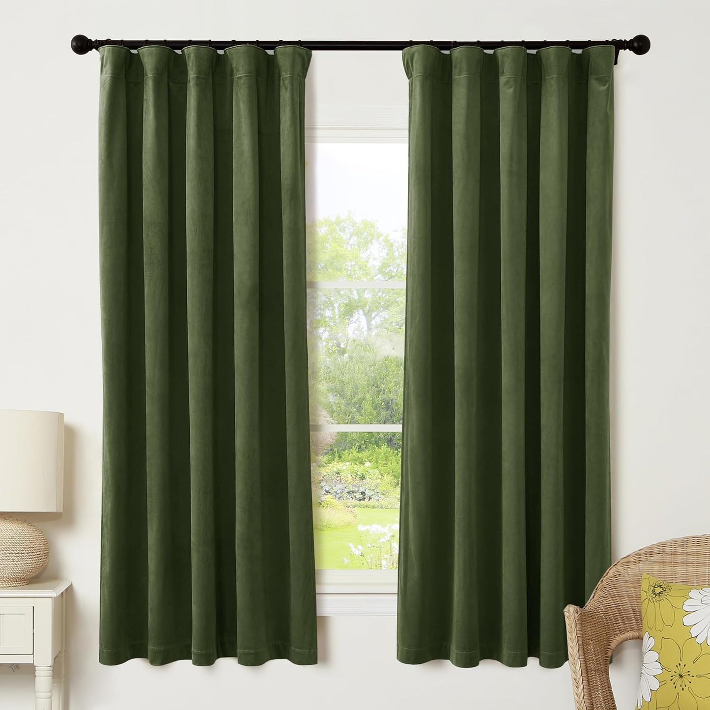 RYB HOME Velvet Curtains 52x108" Green, 2 Panels
