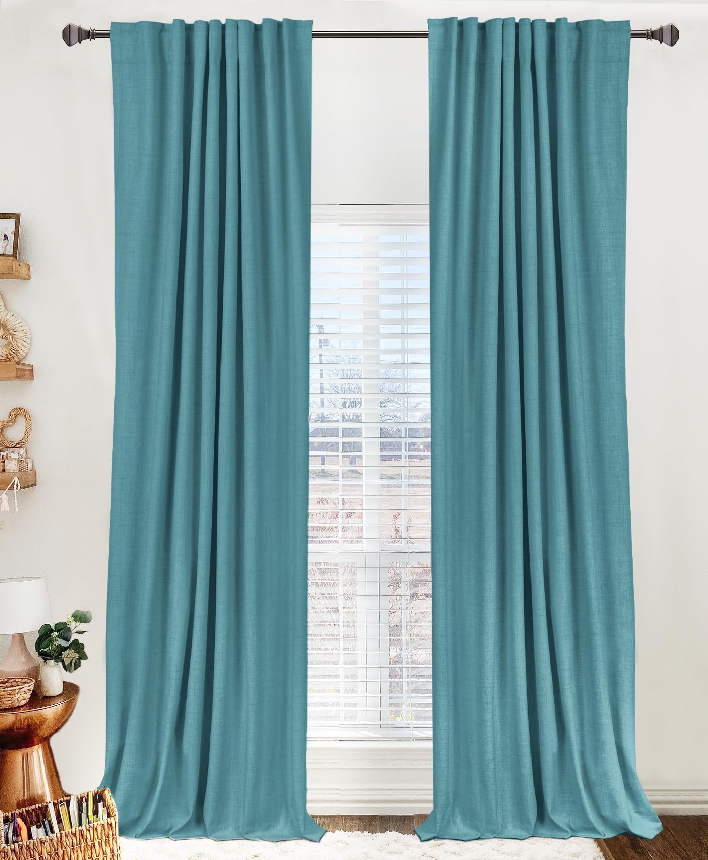 Linen Blackout Curtains 50x120" Moss Green, 2 Panels