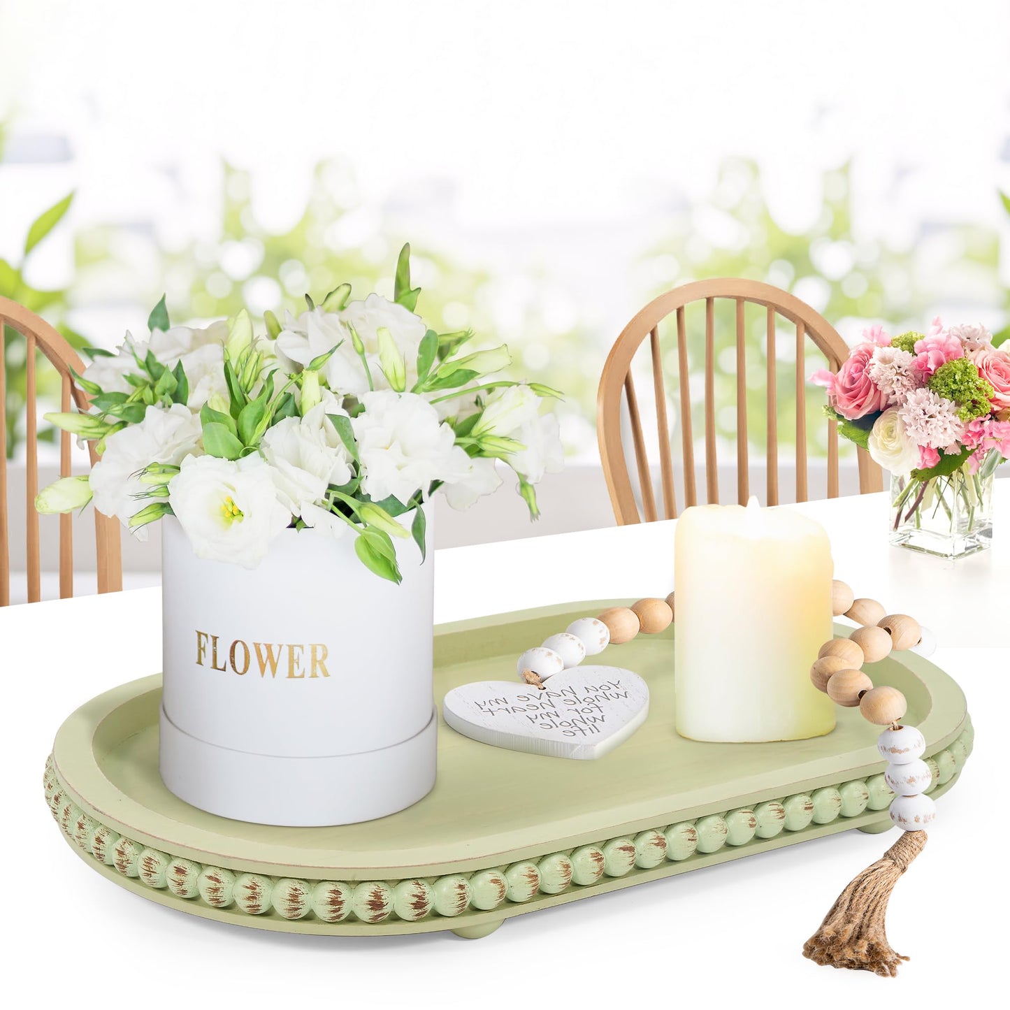 HPC Decor Round White Wood Tray, 12"