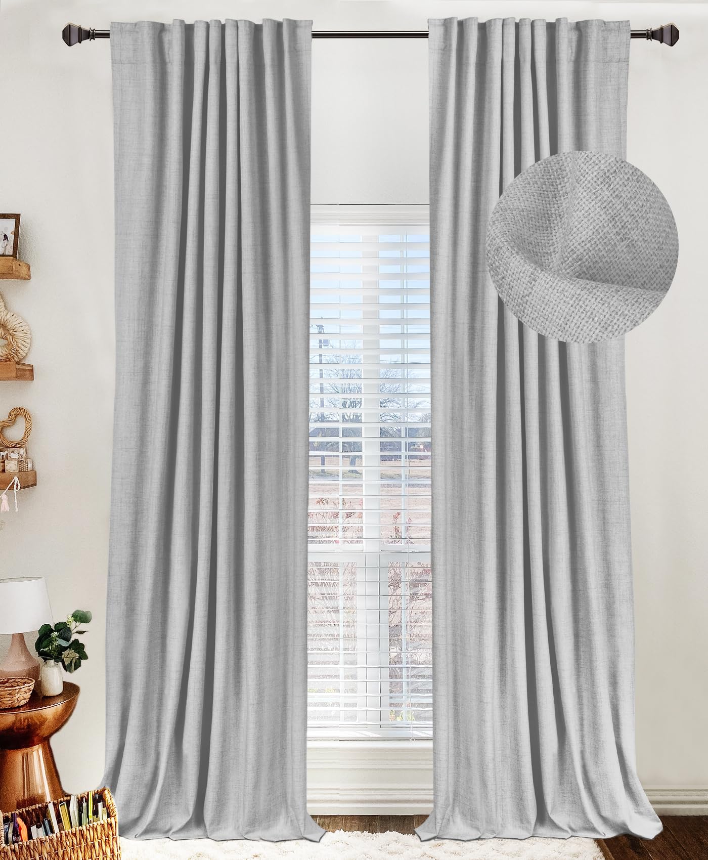 Linen Blackout Curtains 50x120" Moss Green, 2 Panels