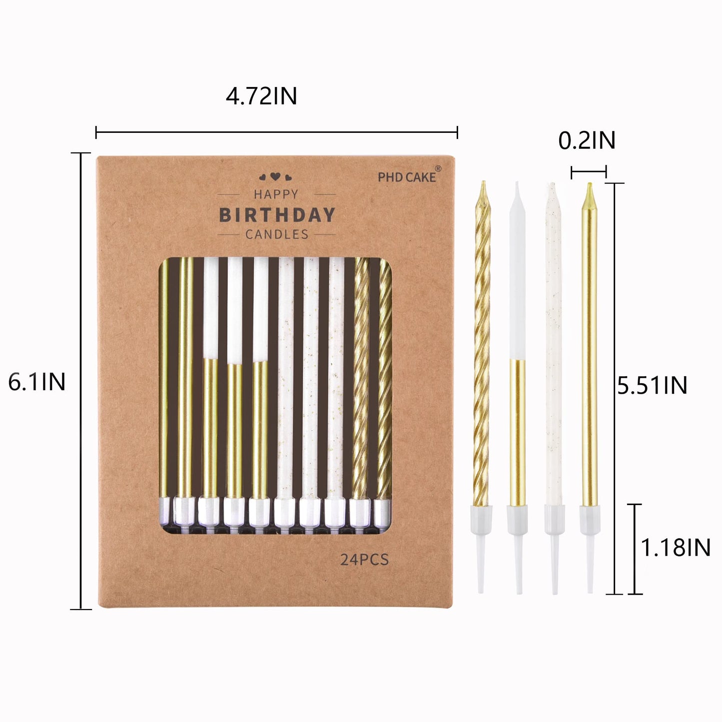 PHD CAKE Gold Long Thin Metallic Birthday Candles