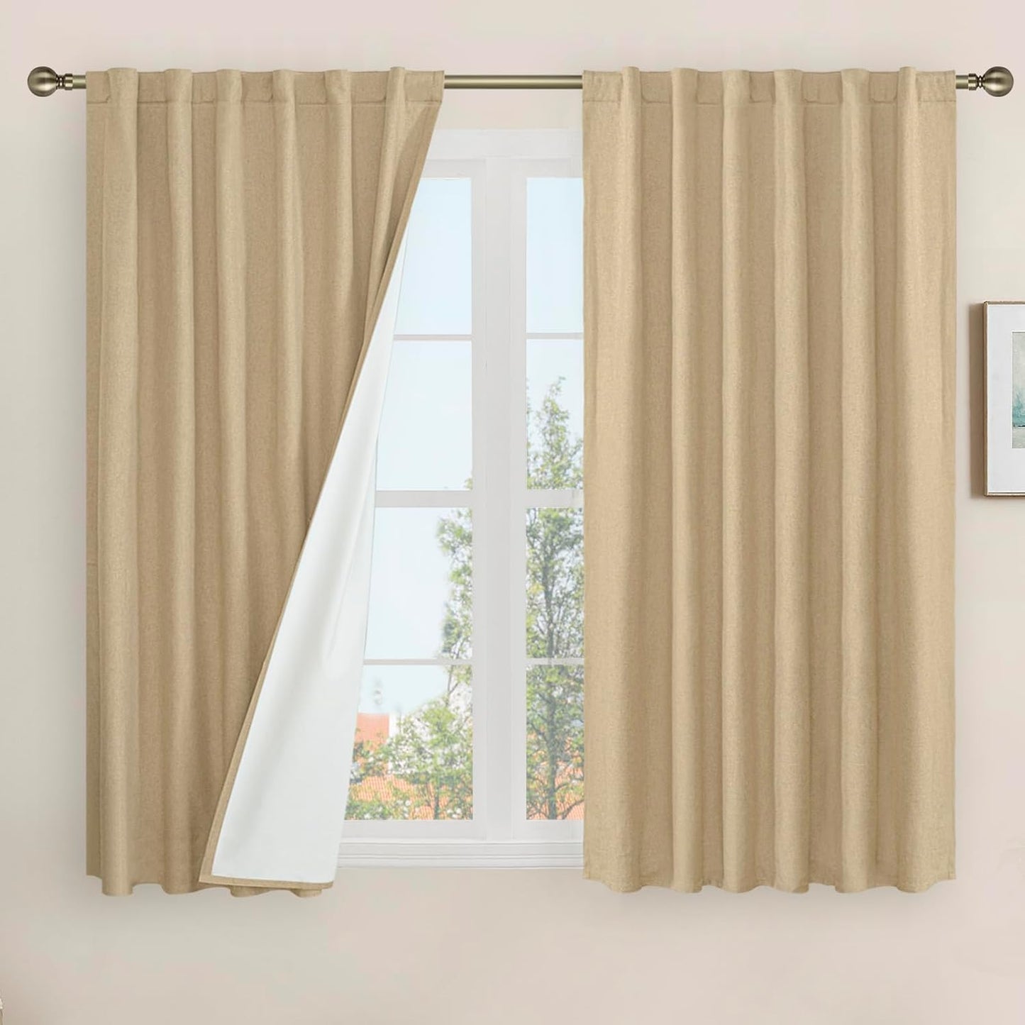 LAMIT Linen Blackout Curtains 60x84" Taupe, 2 Panels