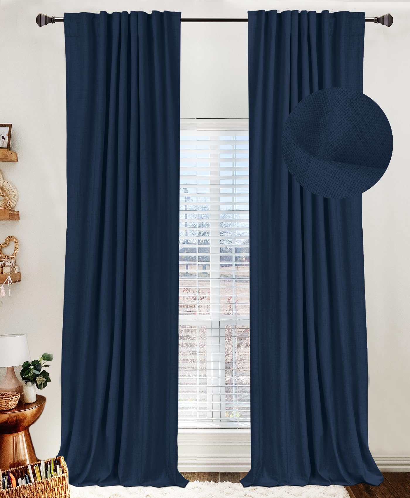 Linen Blackout Curtains 50x120" Moss Green, 2 Panels