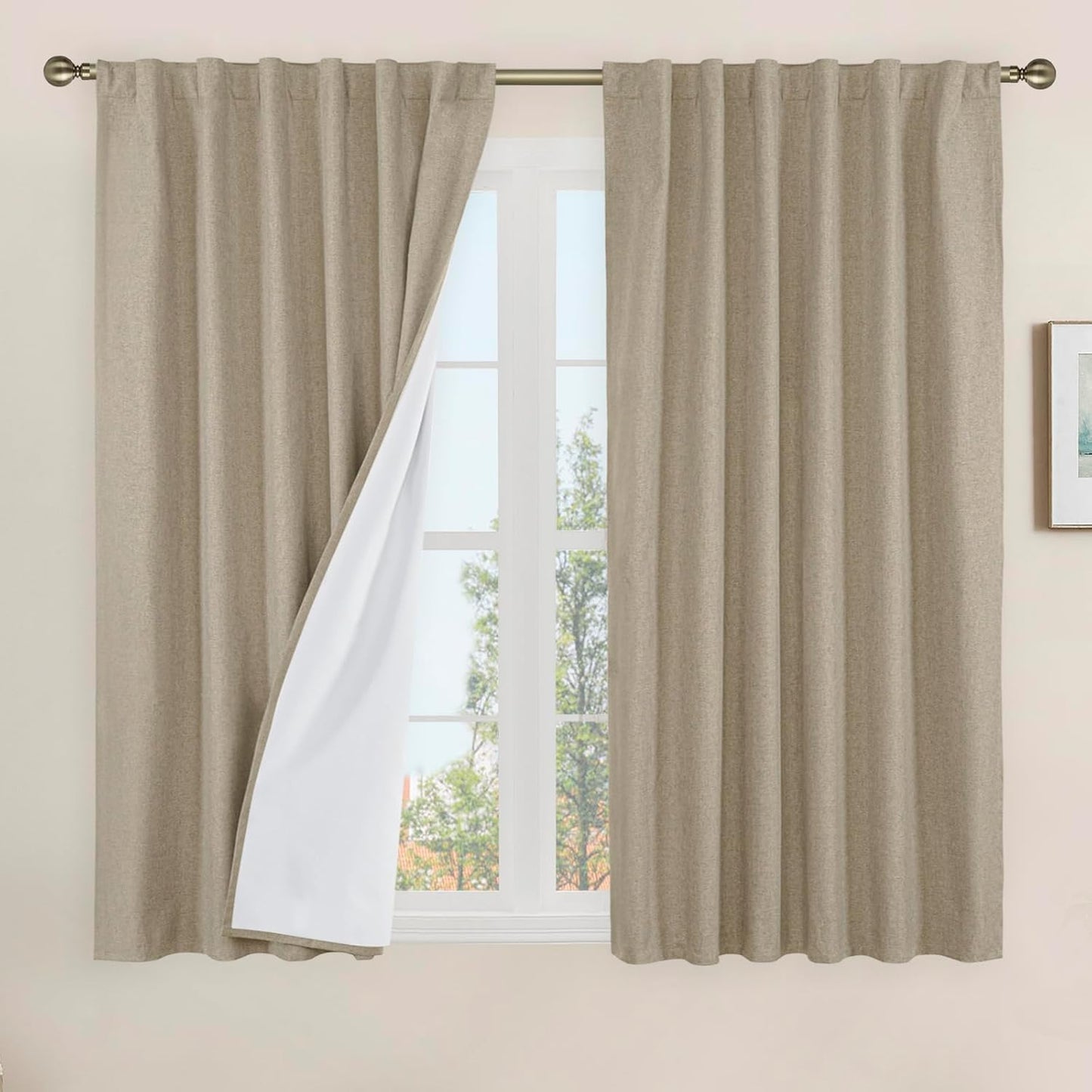 LAMIT Linen Blackout Curtains 60x84" Taupe, 2 Panels