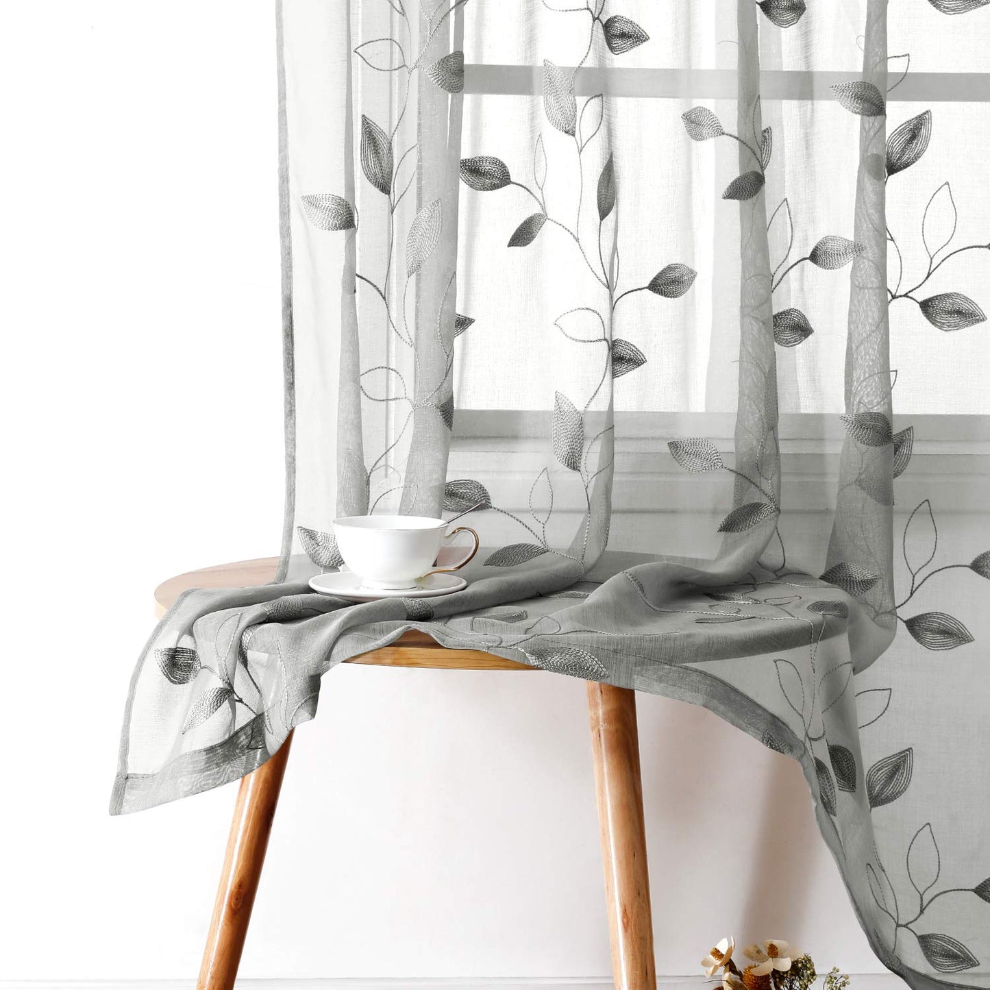 HOMEIDEAS Sheer Curtains 52x63" Green, 2 Panels