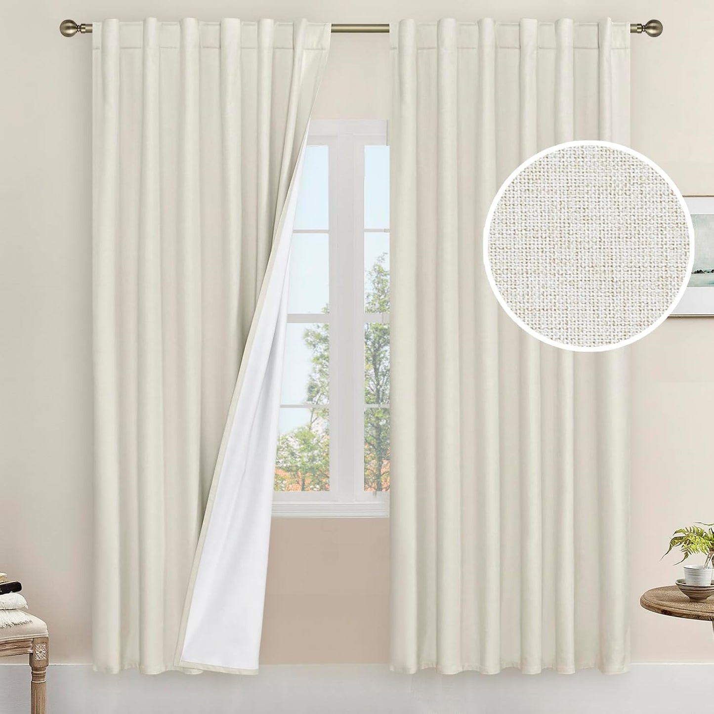 LAMIT Linen Blackout Curtains 60x84" Taupe, 2 Panels