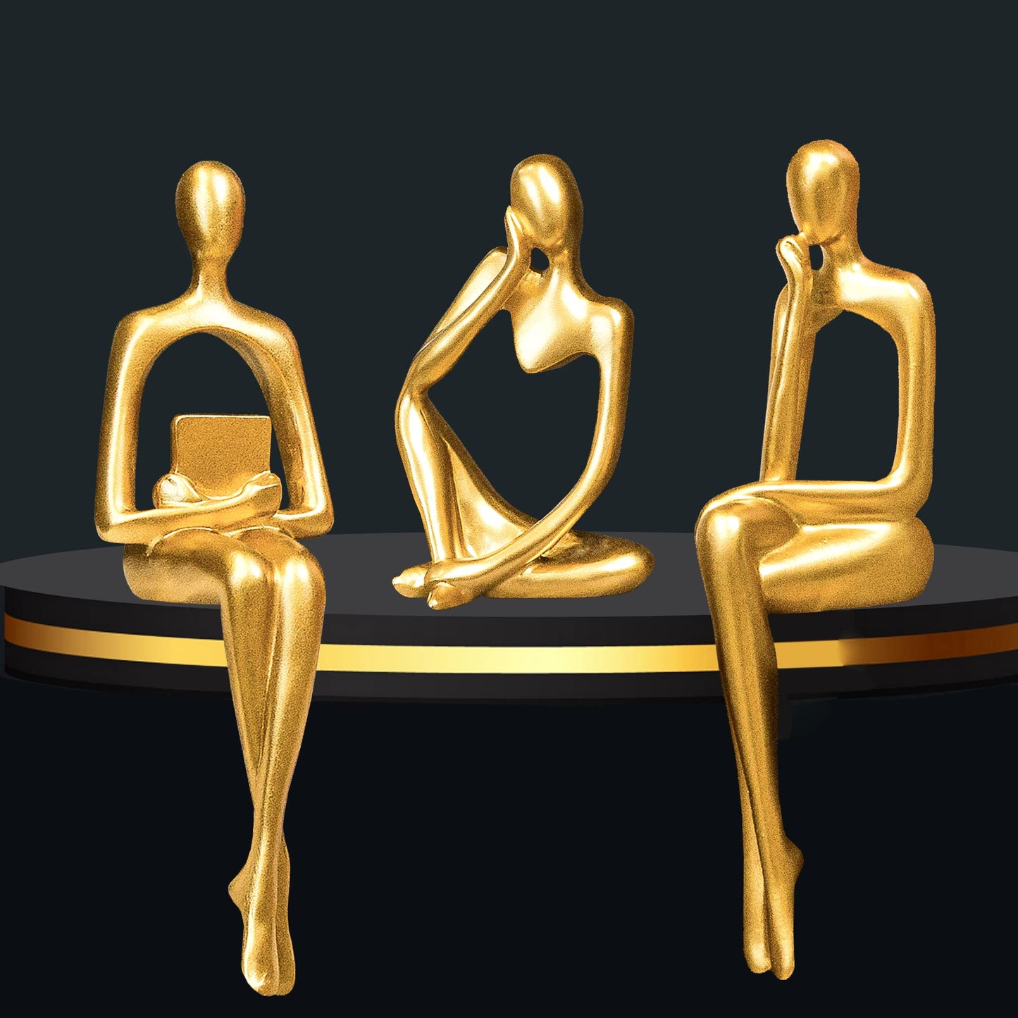 Gold Thinker Statues, Set of 3, Small