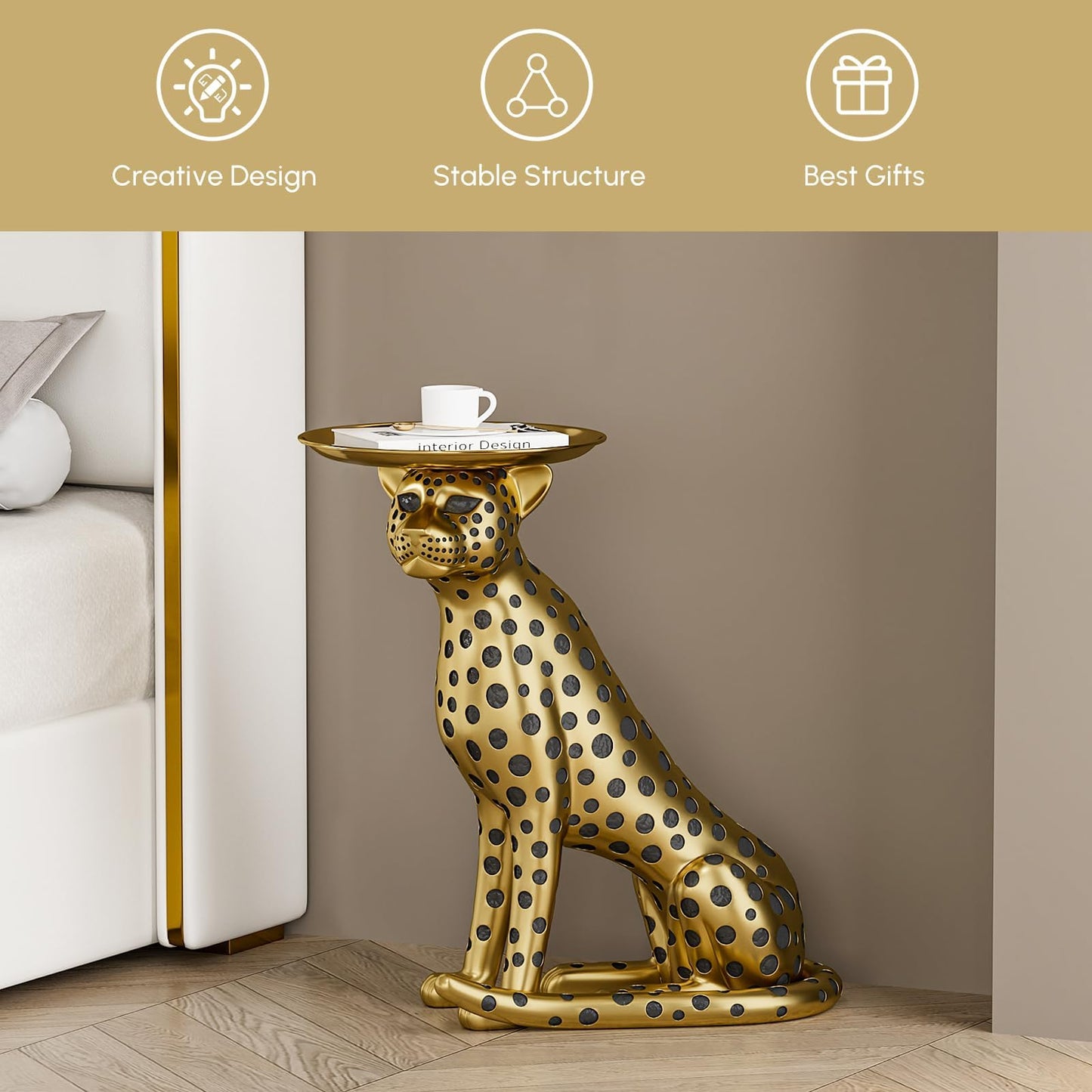 Homary Gold Leopard Side Table