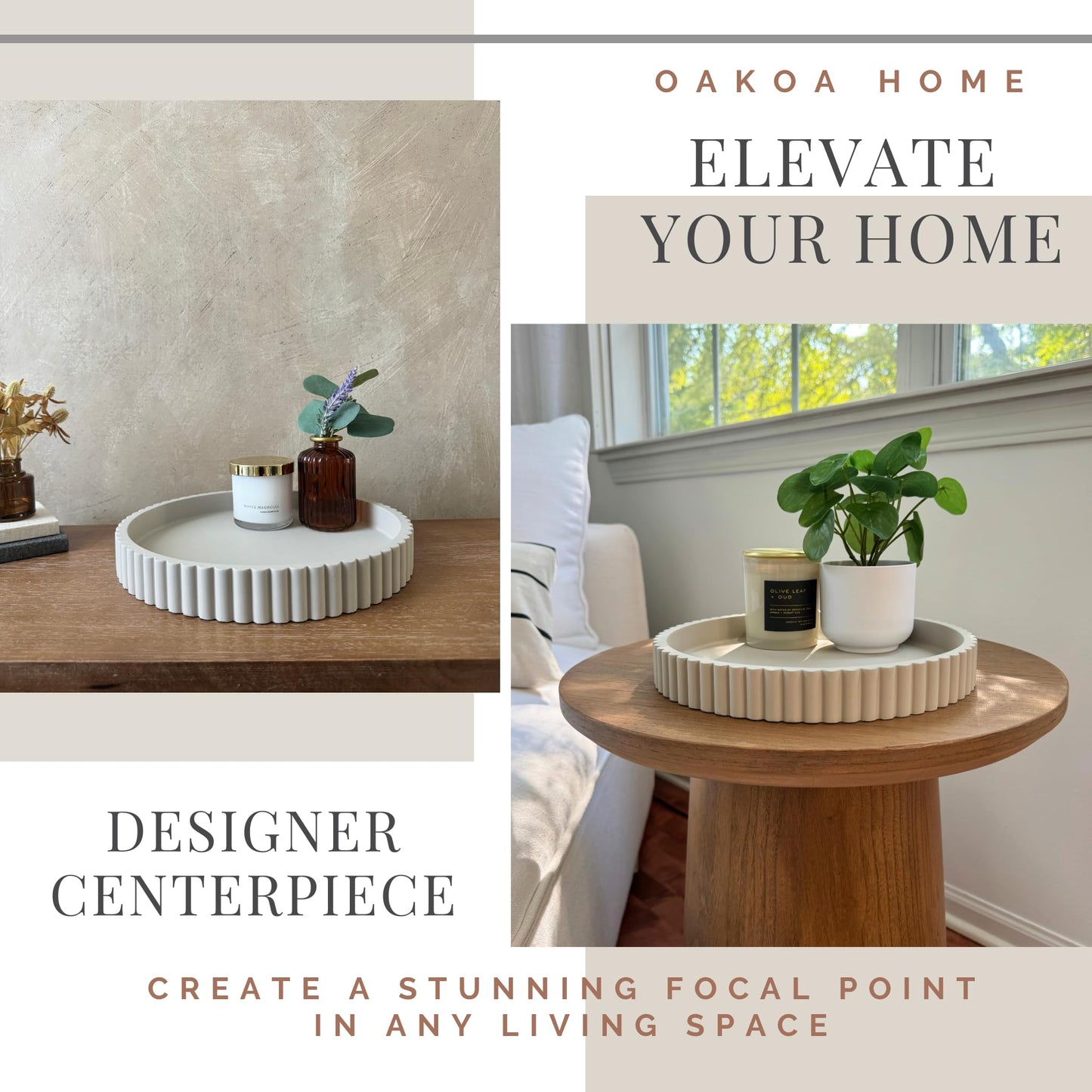 OAKOA Round Concrete Decorative Tray