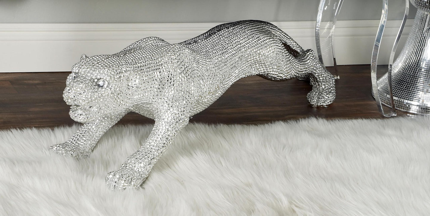 Deco 79 Leopard Statue 42" Silver
