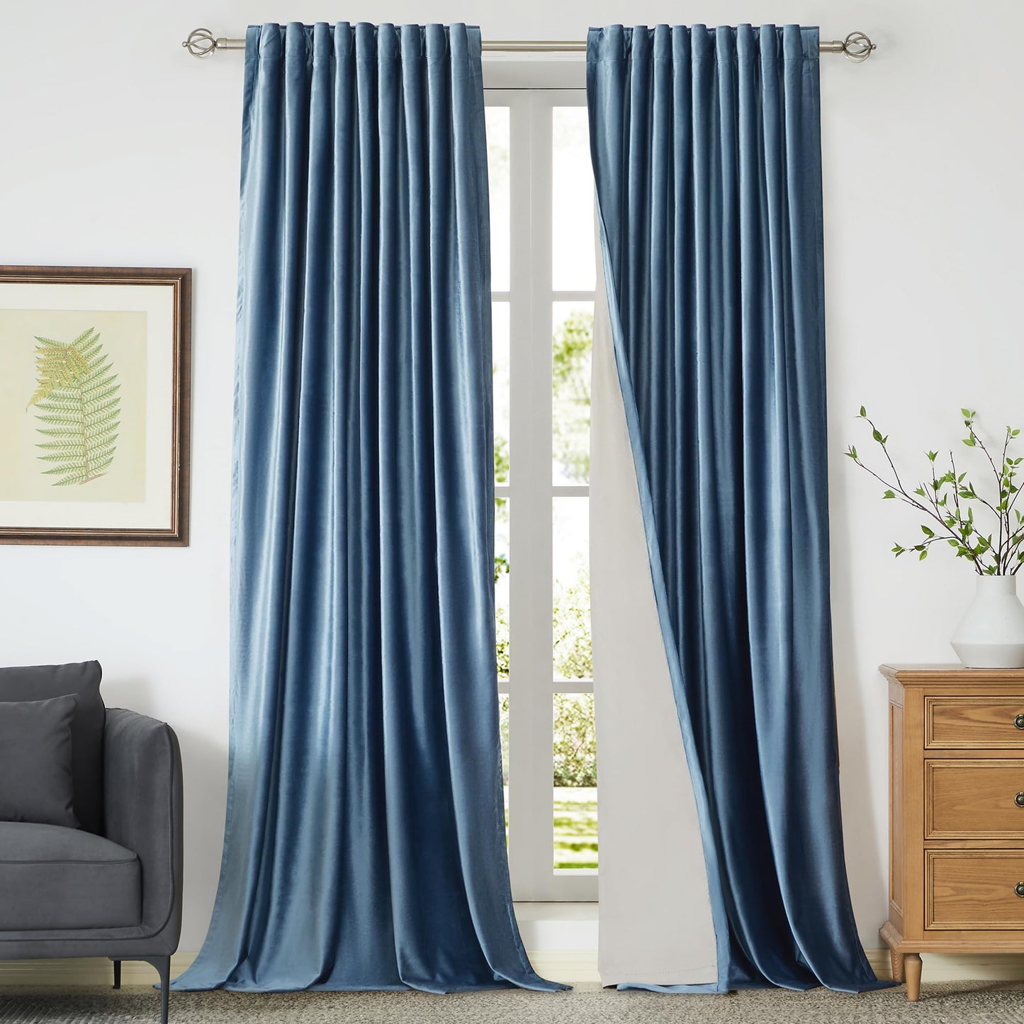 100% Blackout Ivory Off White Velvet Curtains