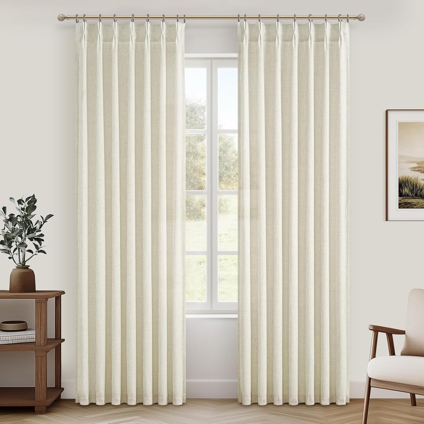 Rustic Linen Curtains, Oatmeal Beige 96" Set of 2
