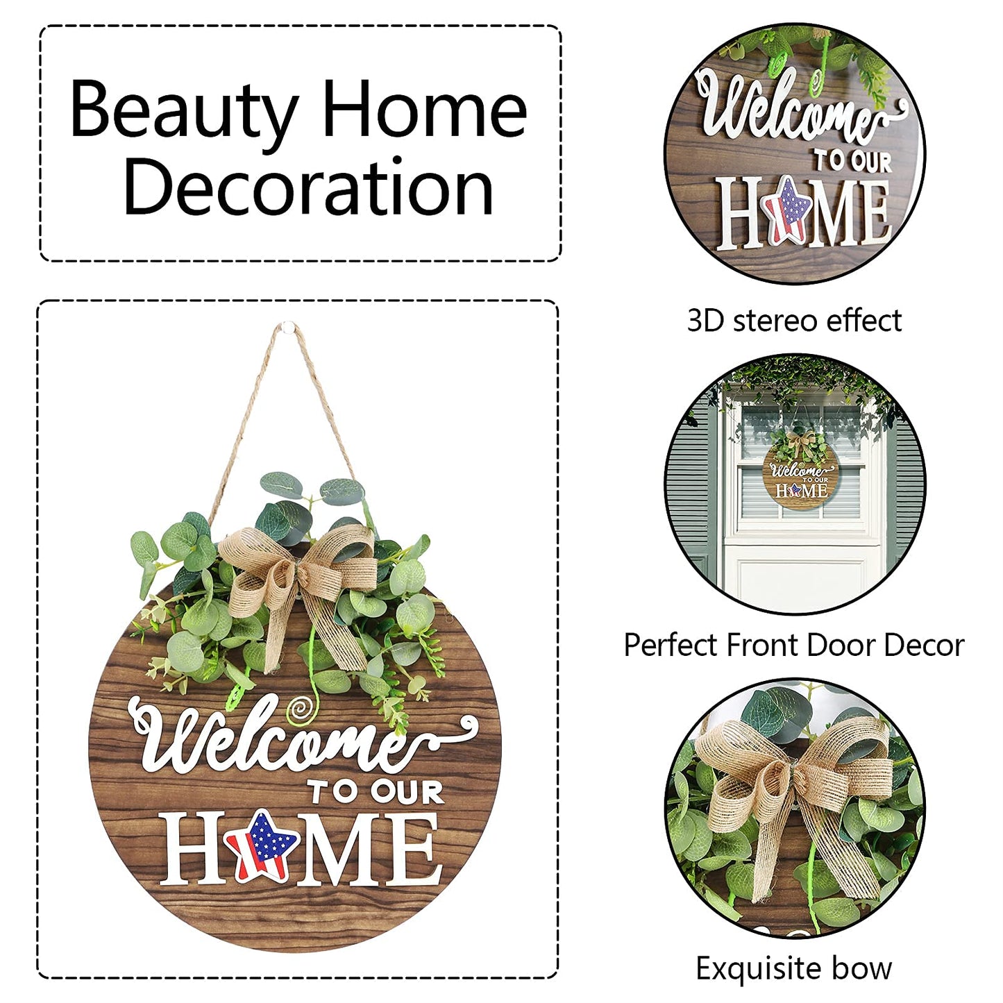 Seasonal Welcome Sign, Rustic Round Door Wreath