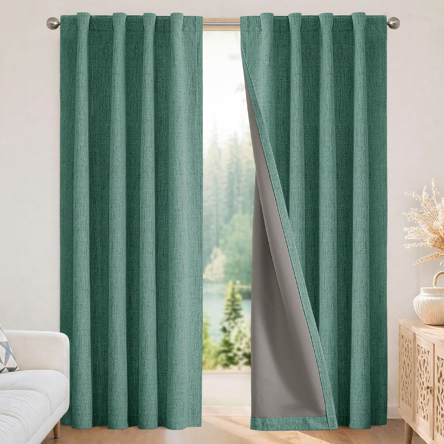 Joydeco Blackout Linen Curtains 84" 2 Panels