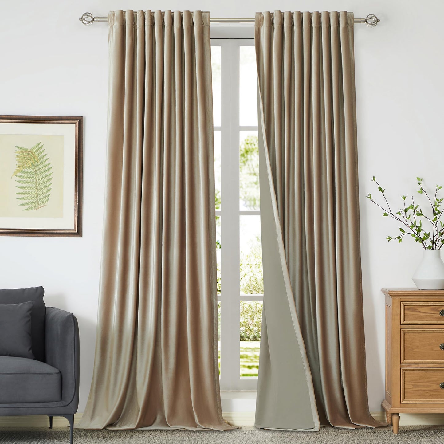100% Blackout Ivory Off White Velvet Curtains