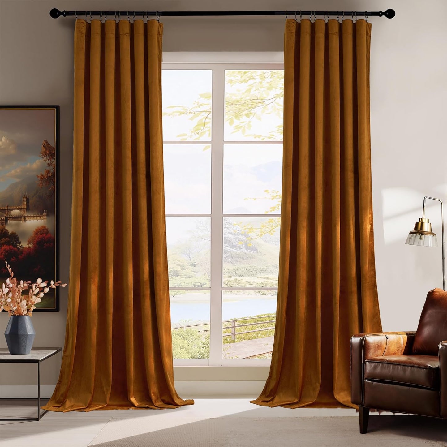 RYB HOME Velvet Curtains 52x108" Green, 2 Panels