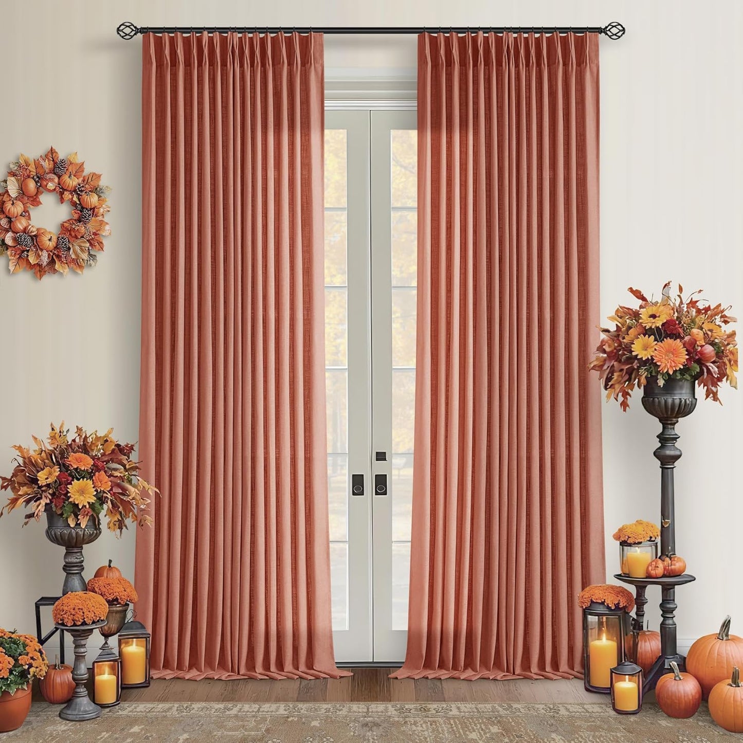 Pinch Pleated Linen Curtains 108" Beige, 2 Panels