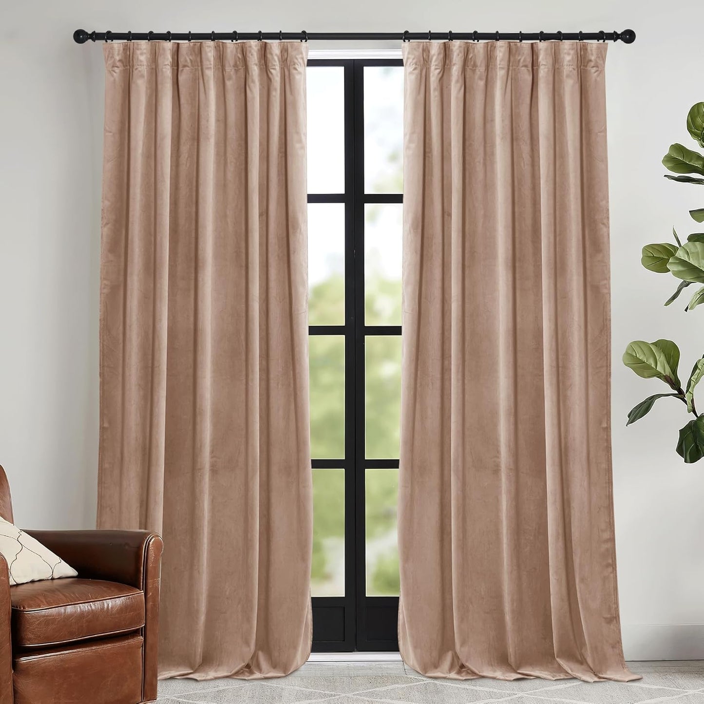 RYB HOME Velvet Curtains 52x108" Green, 2 Panels