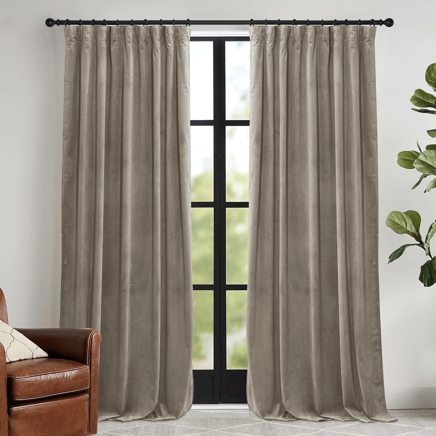 RYB HOME Velvet Curtains 52x108" Green, 2 Panels