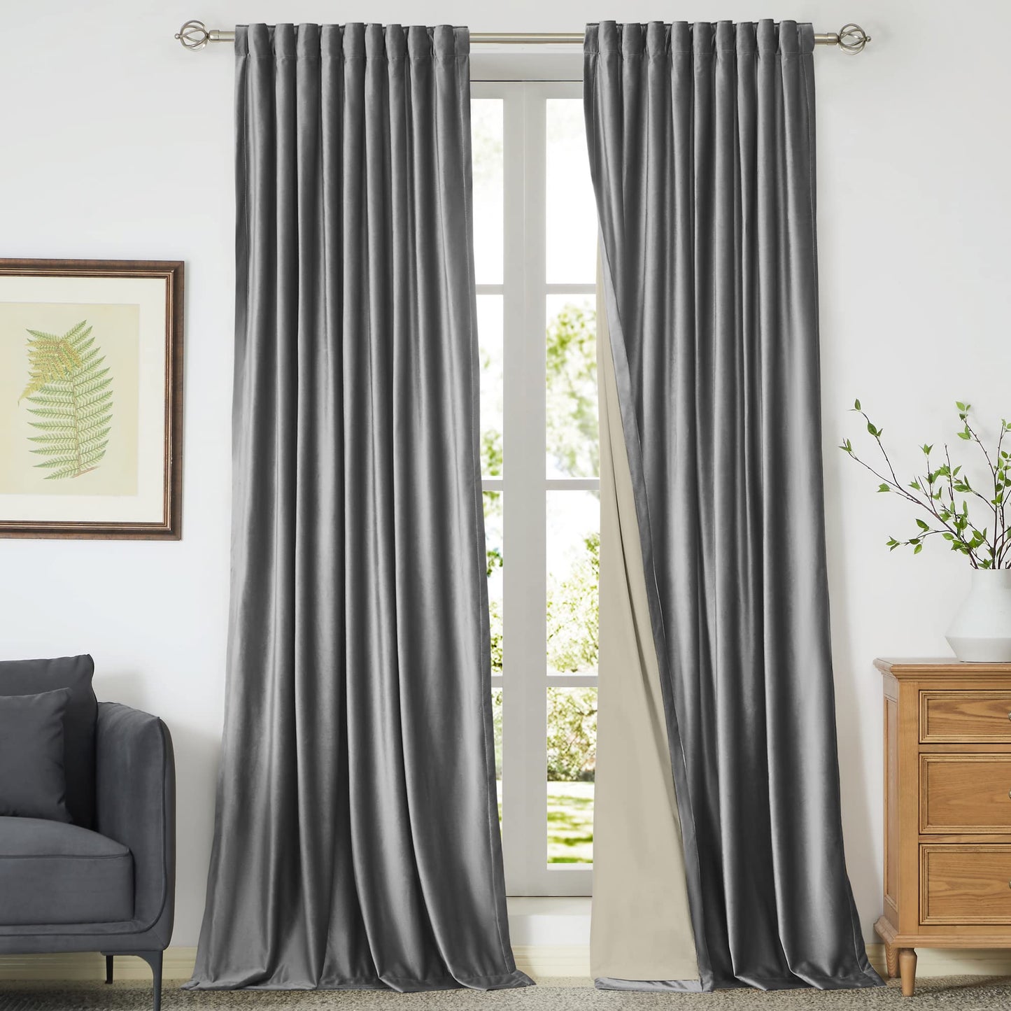 100% Blackout Ivory Off White Velvet Curtains