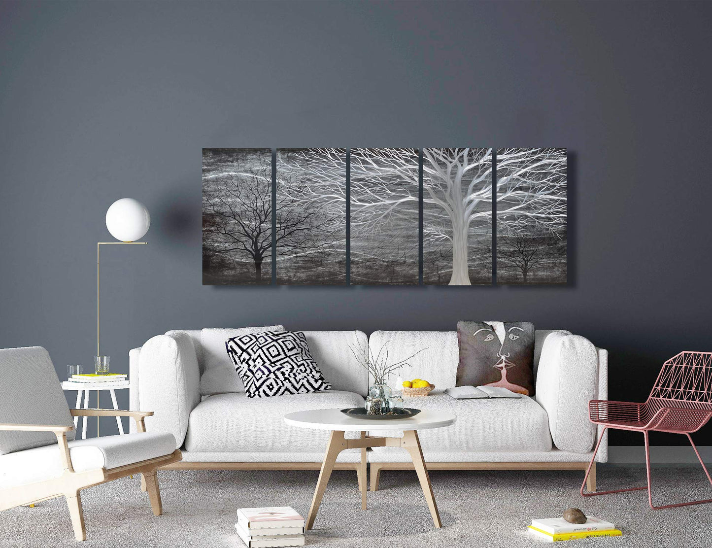 BATRENDY ARTS Silver Tree Wall Art