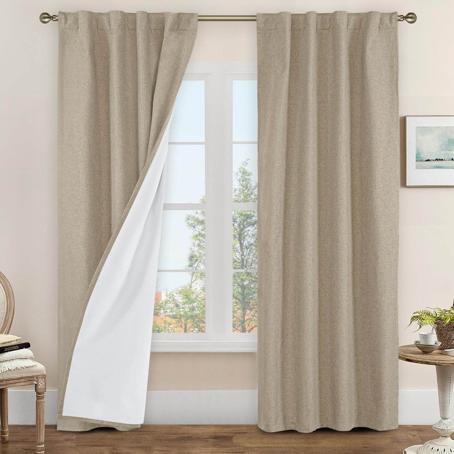 LAMIT Linen Blackout Curtains 60x84" Taupe, 2 Panels