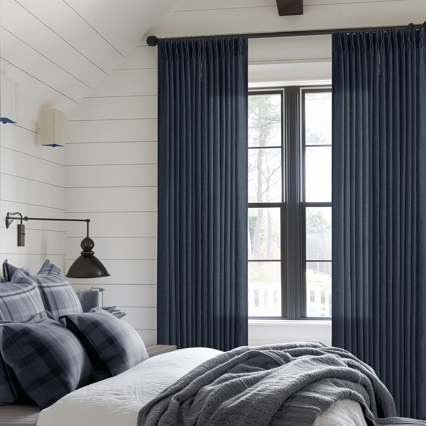 Pinch Pleated Linen Curtains 108" Beige, 2 Panels