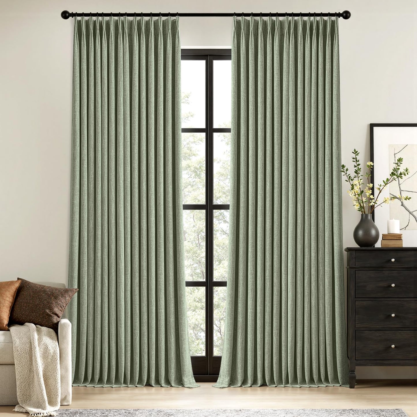 MIULEE Blackout Linen Curtains 96" 2 Panels