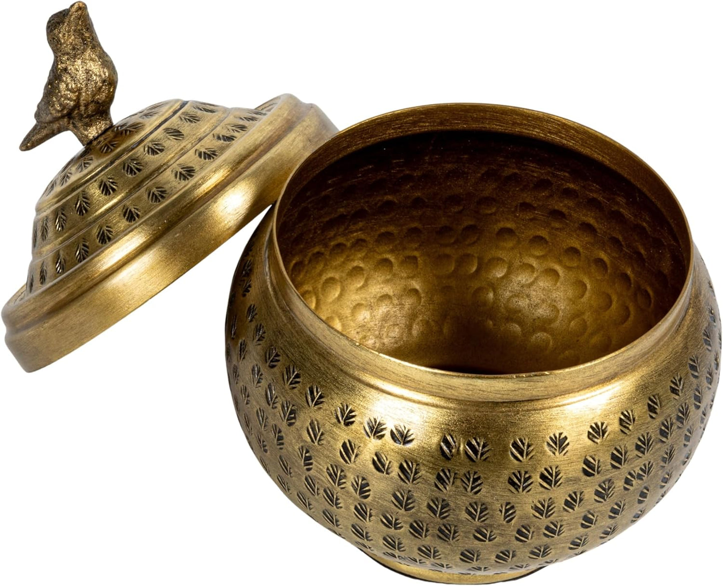 Creative Co-Op Brass Metal Container with Bird Finial
