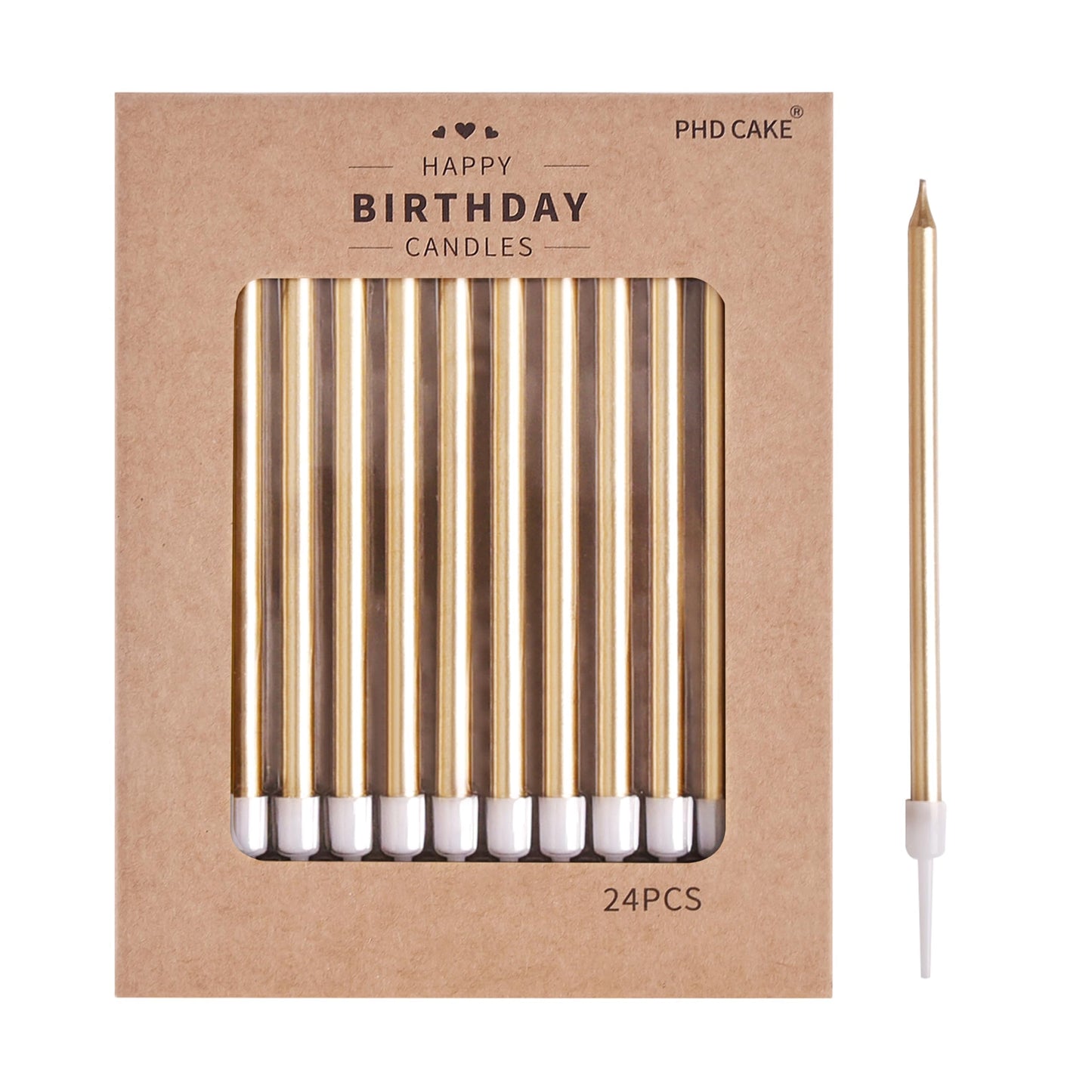 PHD CAKE Gold Long Thin Metallic Birthday Candles