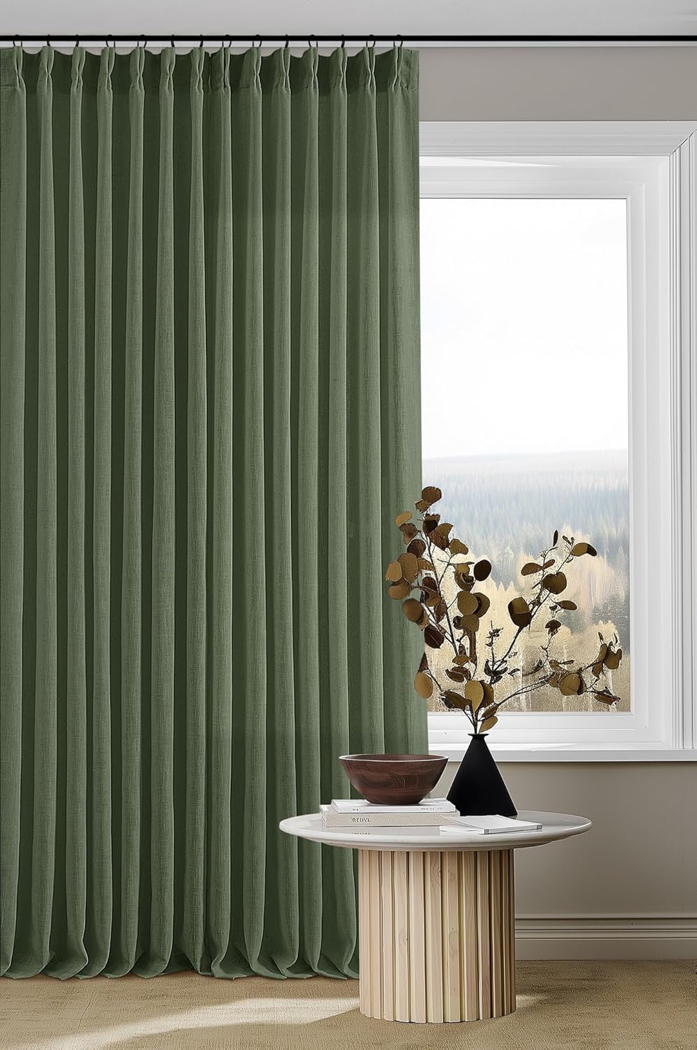 Pinch Pleated Linen Curtains 108" Beige, 2 Panels