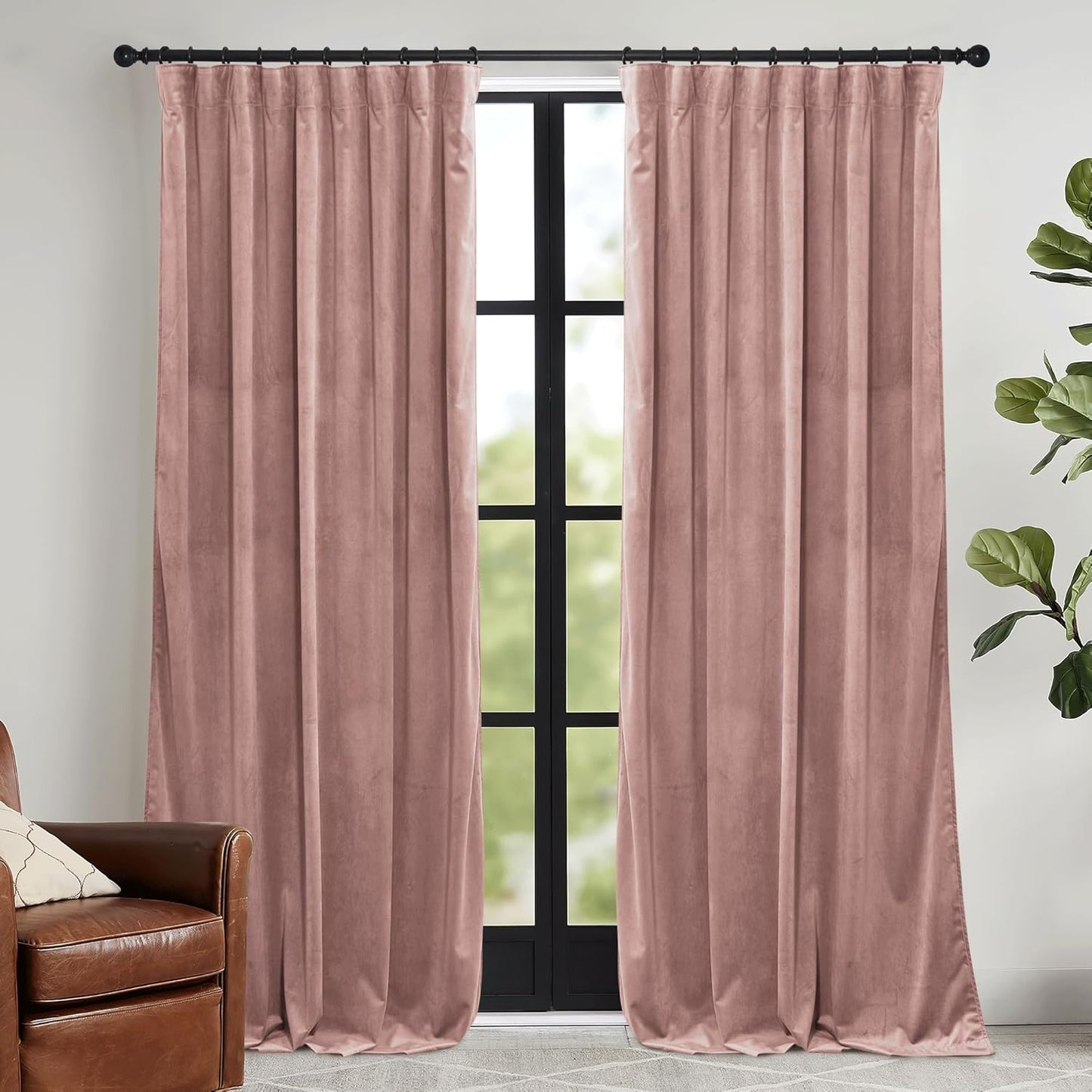 RYB HOME Velvet Curtains 52x108" Green, 2 Panels